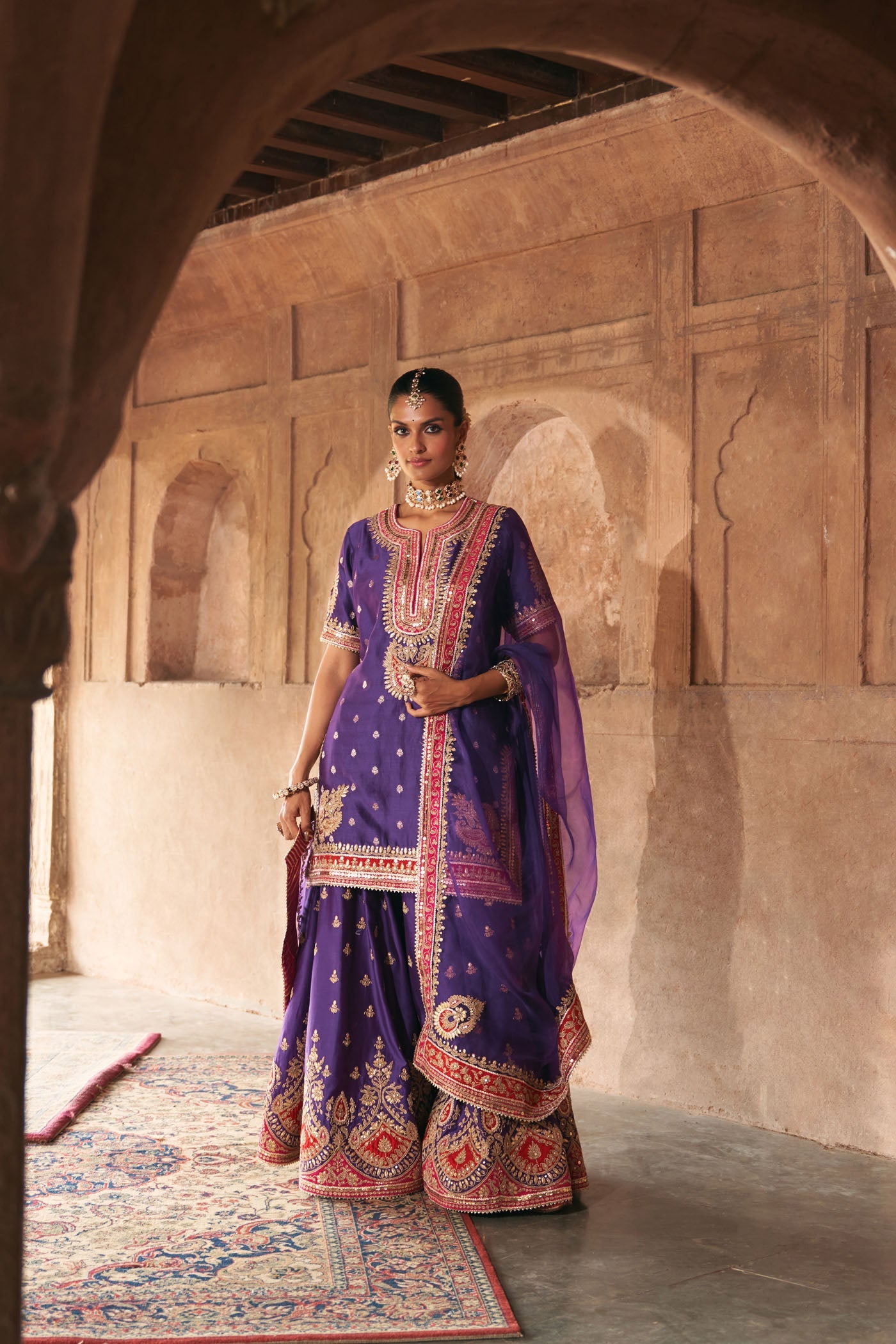 Shruti Juneja In Areesha - Deep Purple Short Kurta With Sharara And Dupatta
