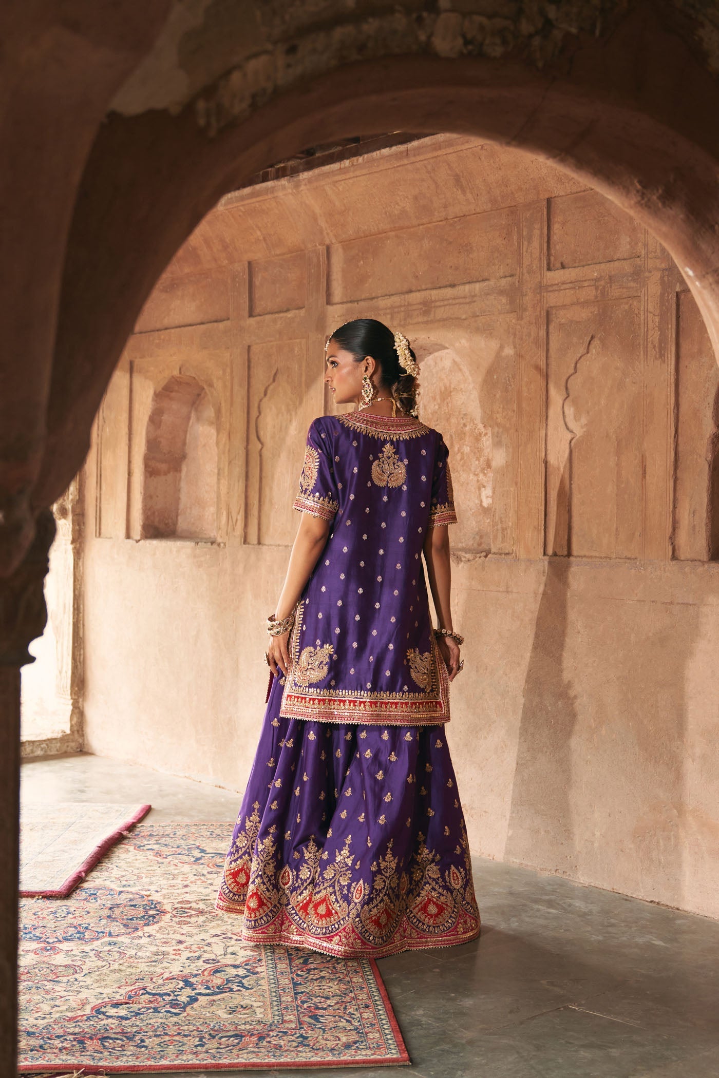 Shruti Juneja In Areesha - Deep Purple Short Kurta With Sharara And Dupatta