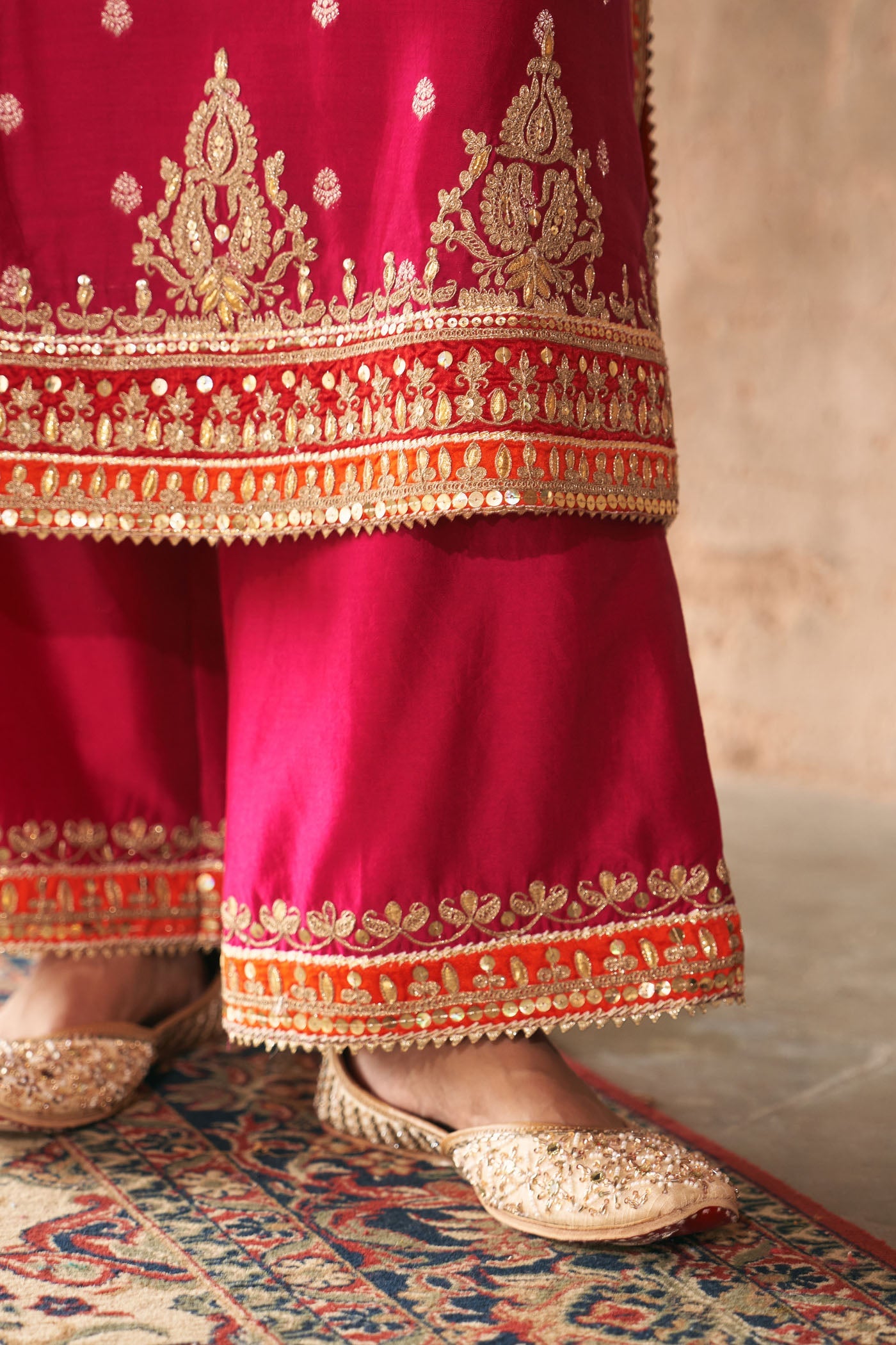 Sumaira - Rani Hotpink Long Kurta With Palazzo And Dupatta