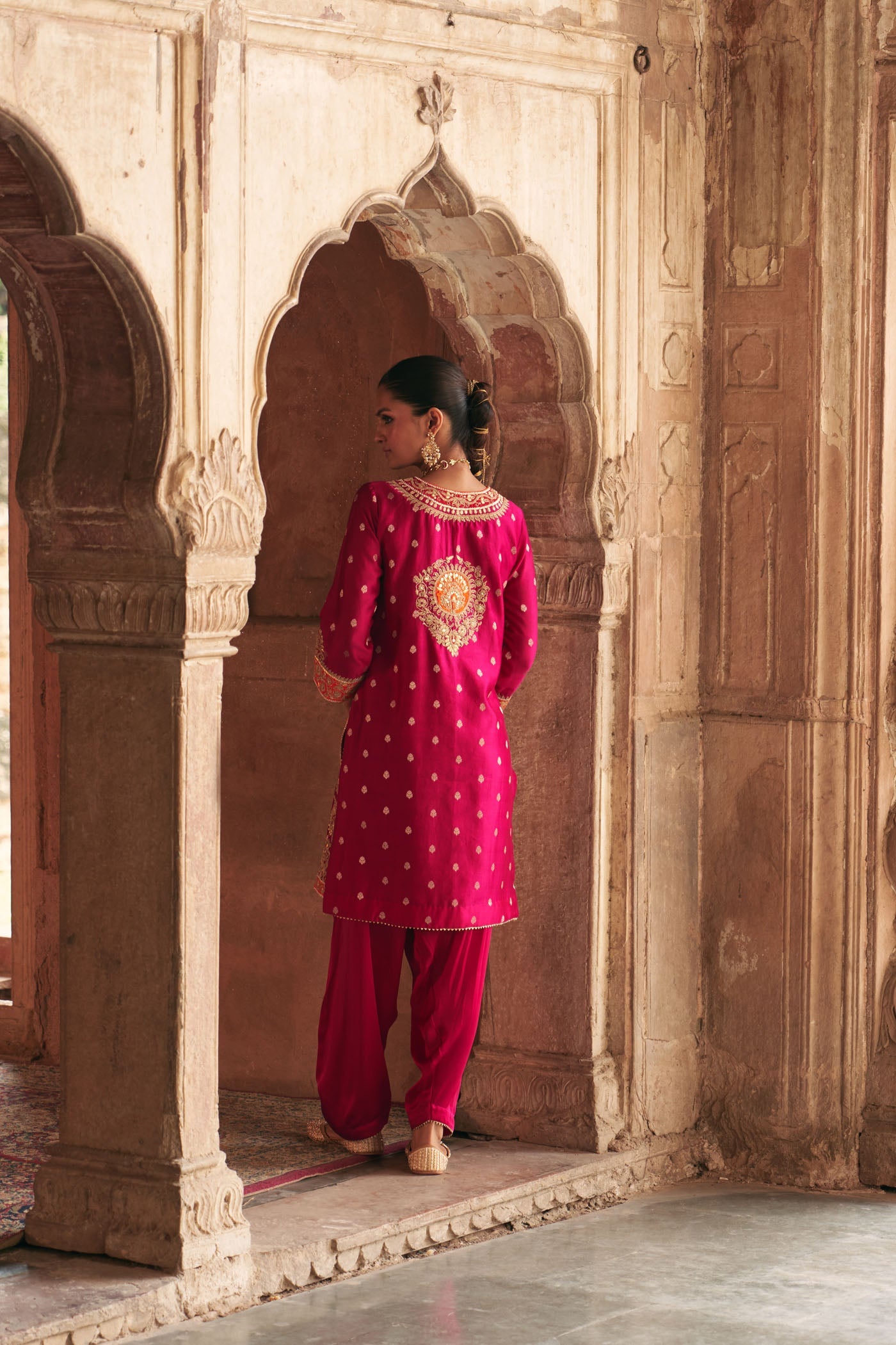 Anila - Rani Hotpink Short Kurta With Salwar