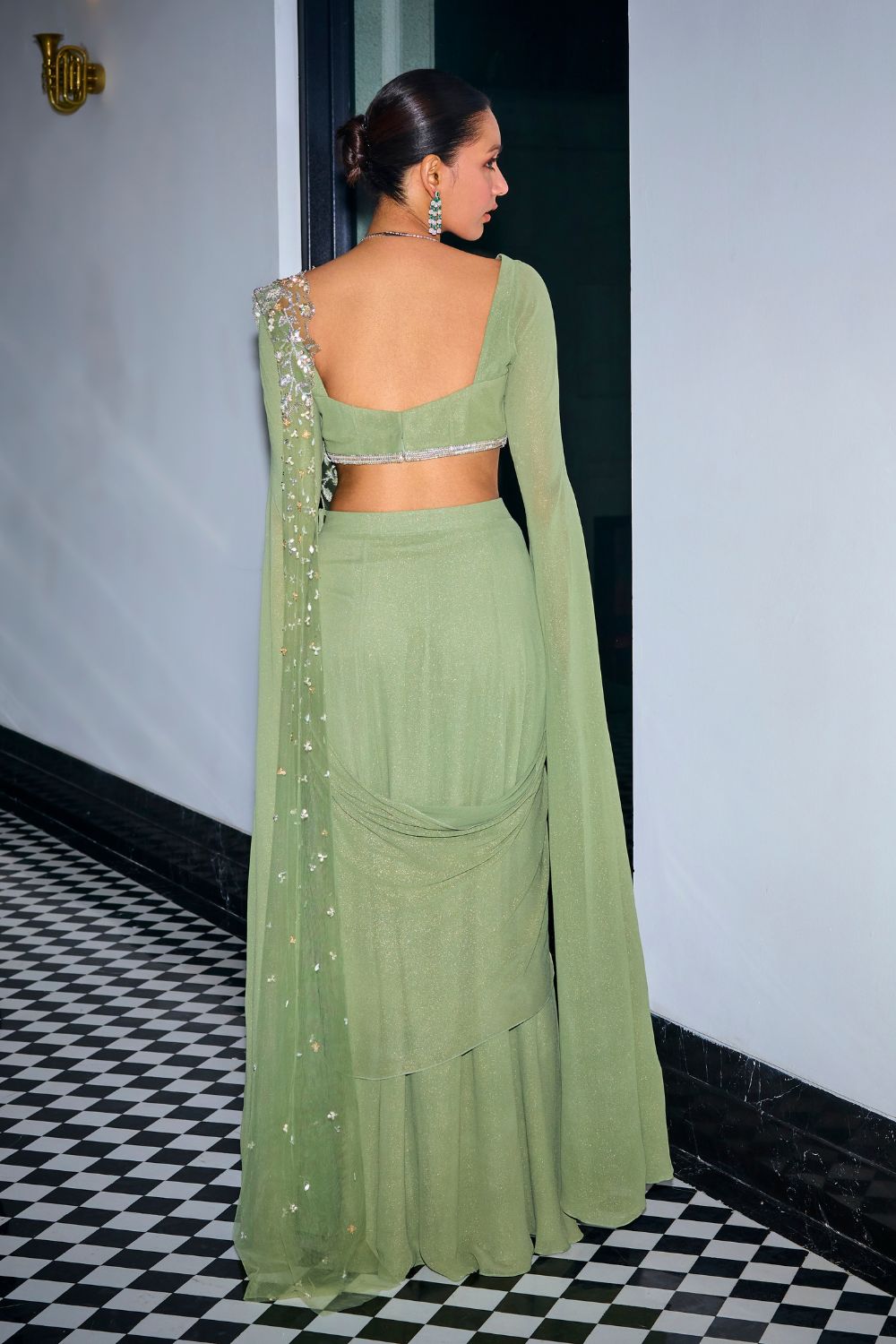 Sage Green Stitched Saree