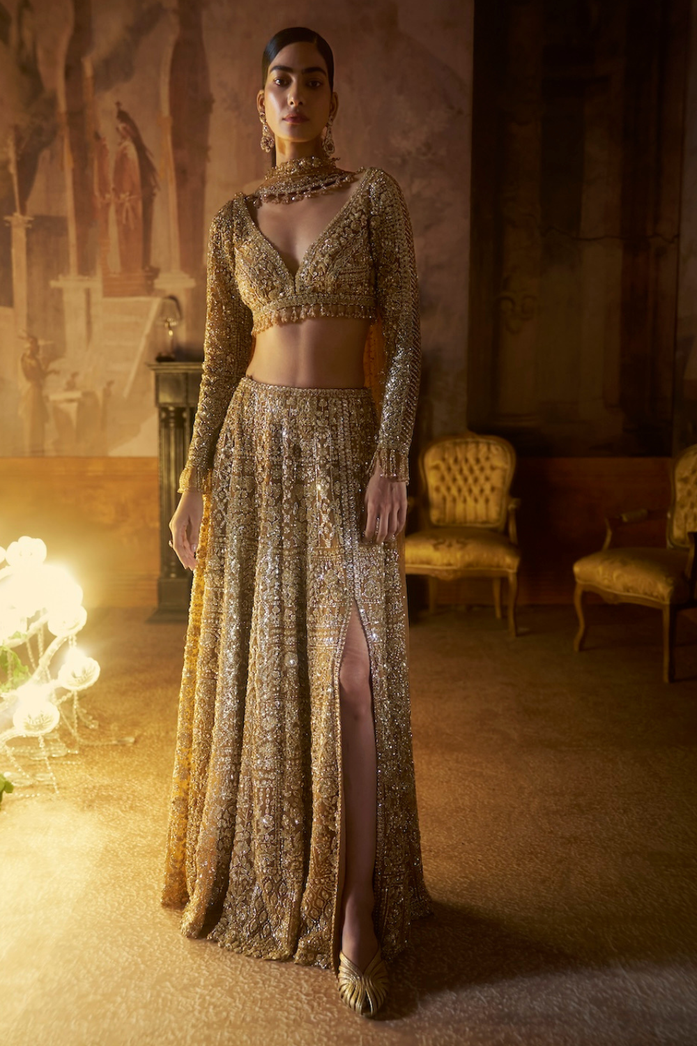 Gold Slit Skirt Set