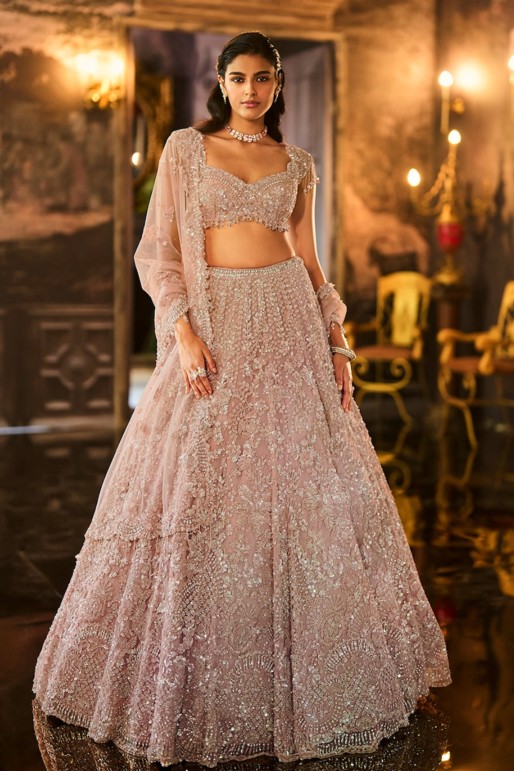 Dusty Peach Sequin Lehenga Set
