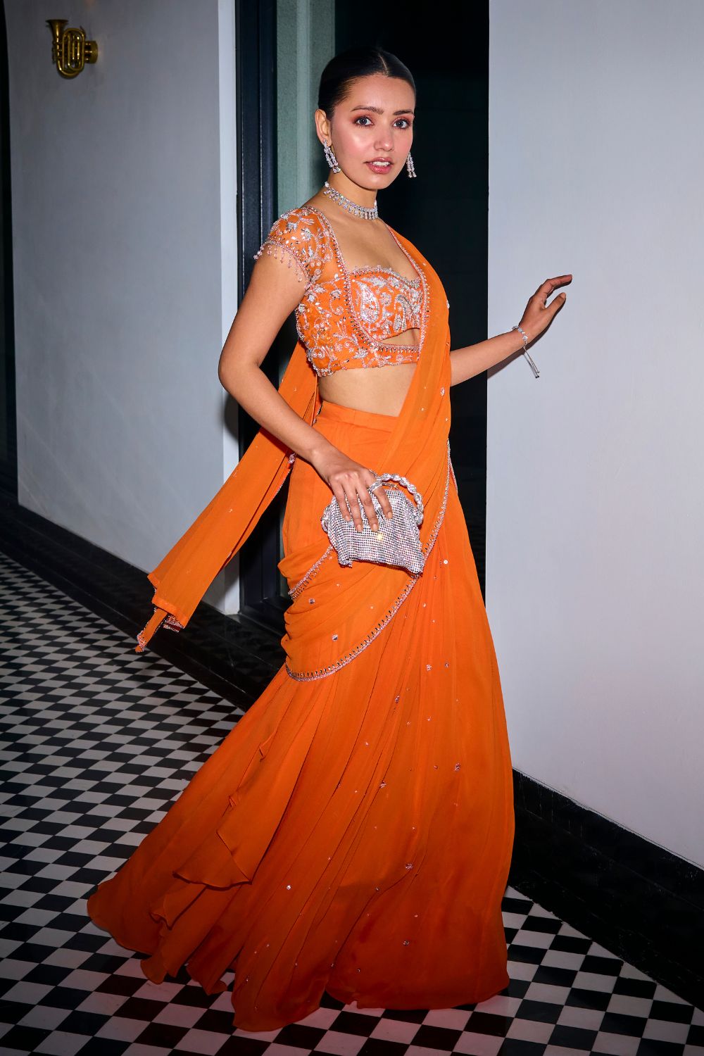 Orange Pre-Draped Saree