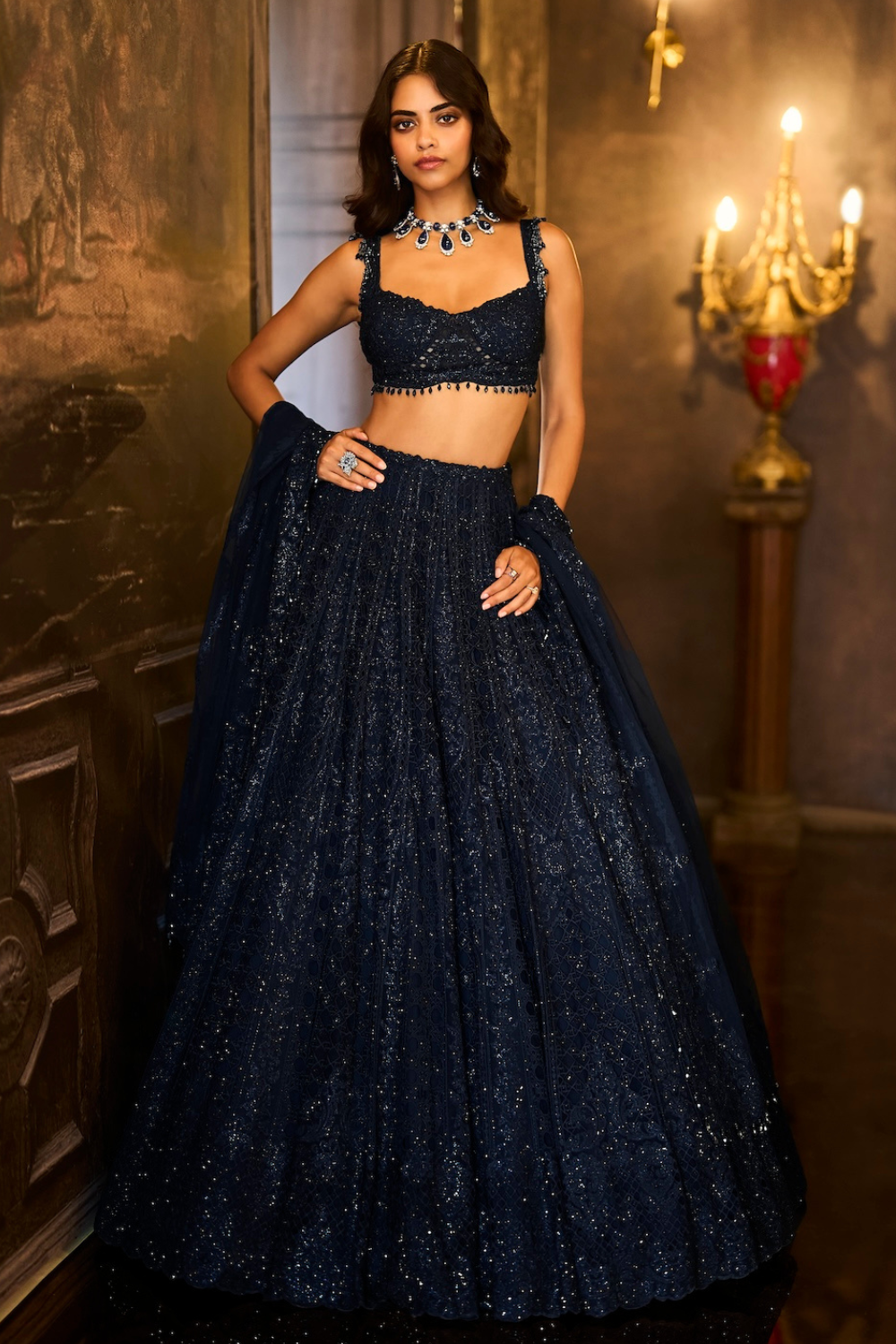 Navy Crystal Lehenga Set