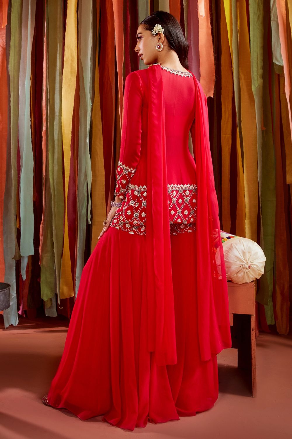 Hot Pink Short Jacket And Sharara Set