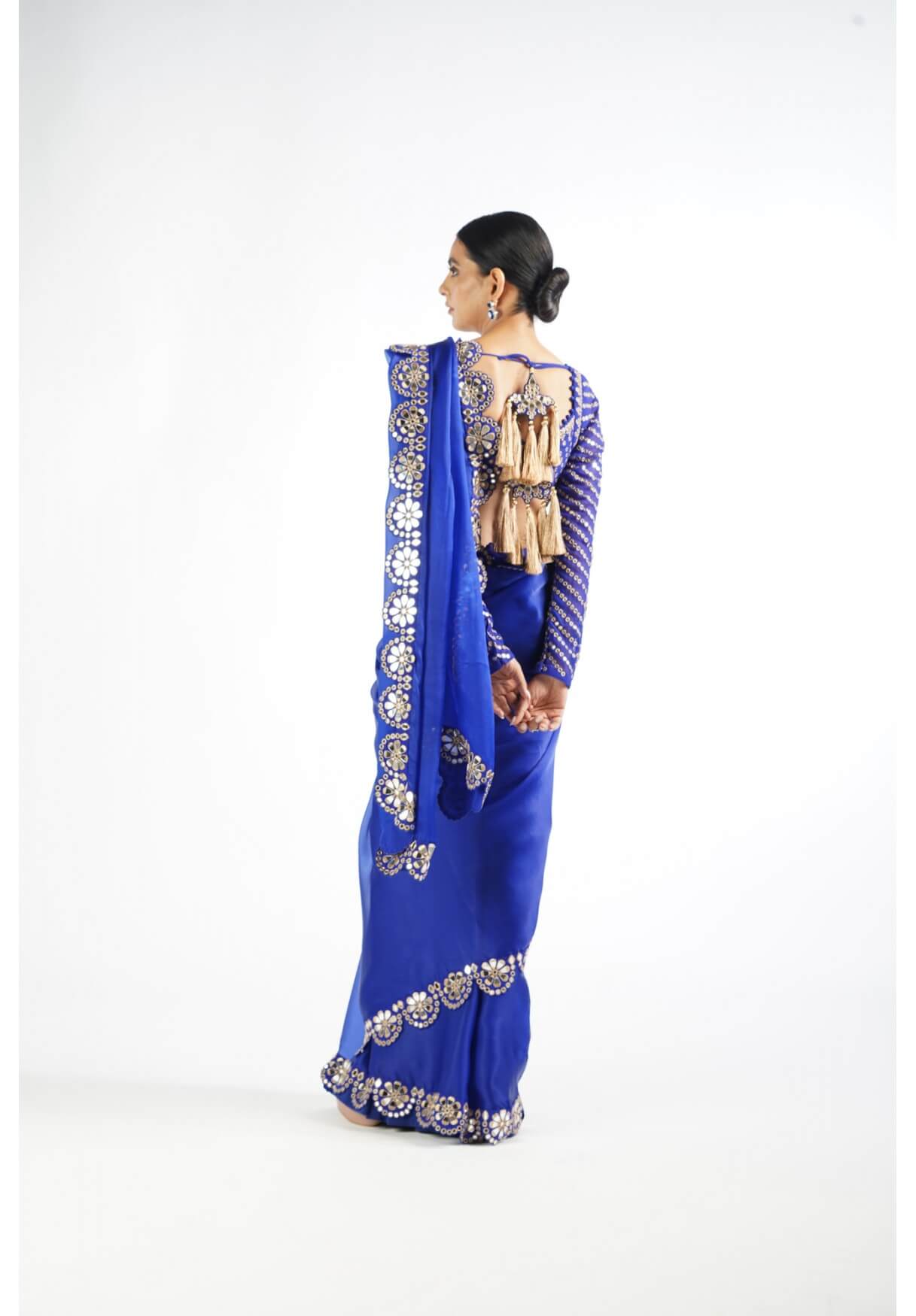 Vvani Vats,VAAW SR 2202,Royal Blue Mirror Work Blouse Saree Set