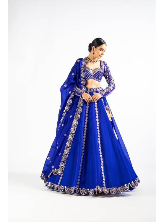 Vvani Vats,VAAW LH 2204,Royal Blue Embellished Blouse And Lehenga Set