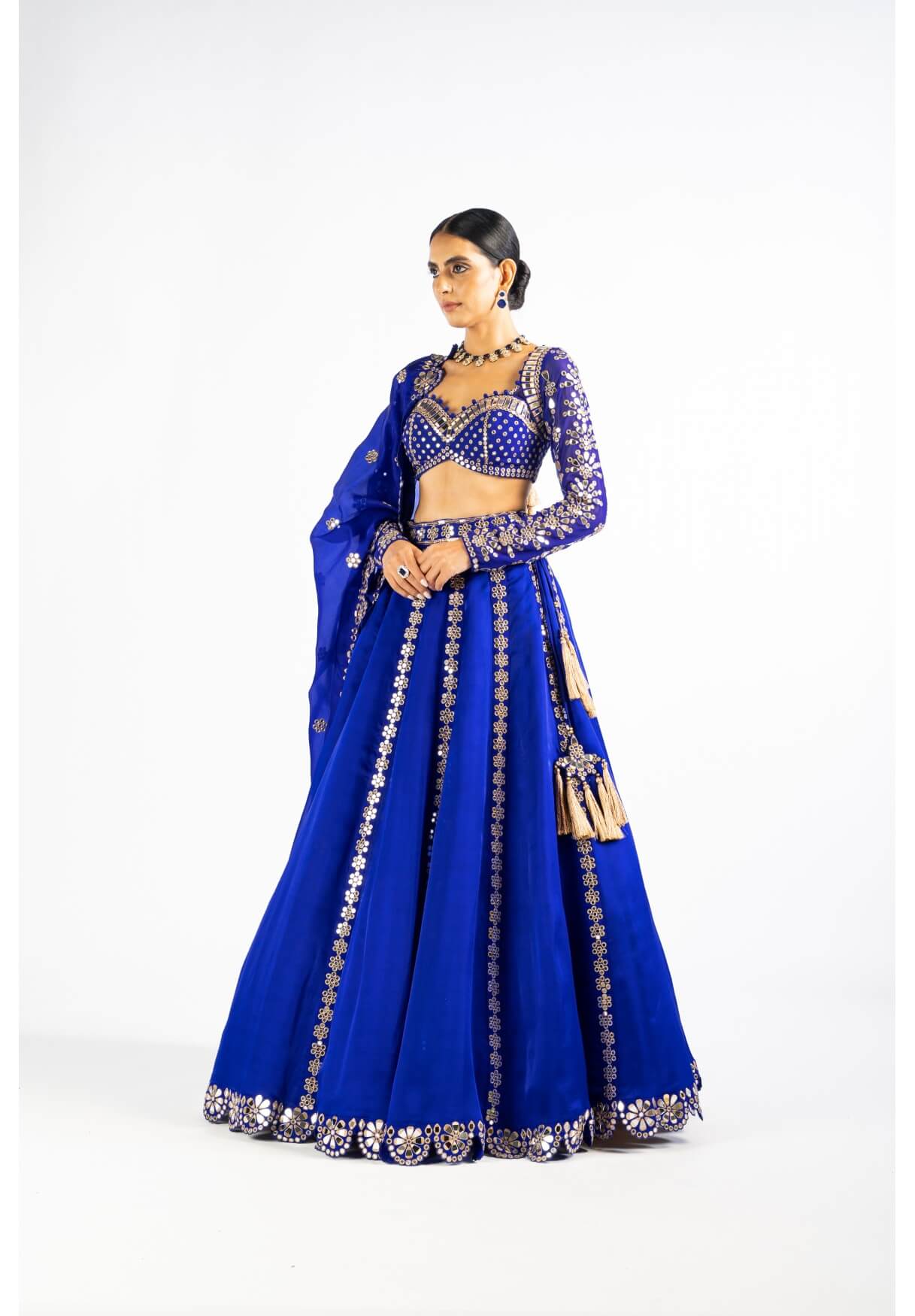 Vvani Vats,VAAW LH 2204,Royal Blue Embellished Blouse And Lehenga Set