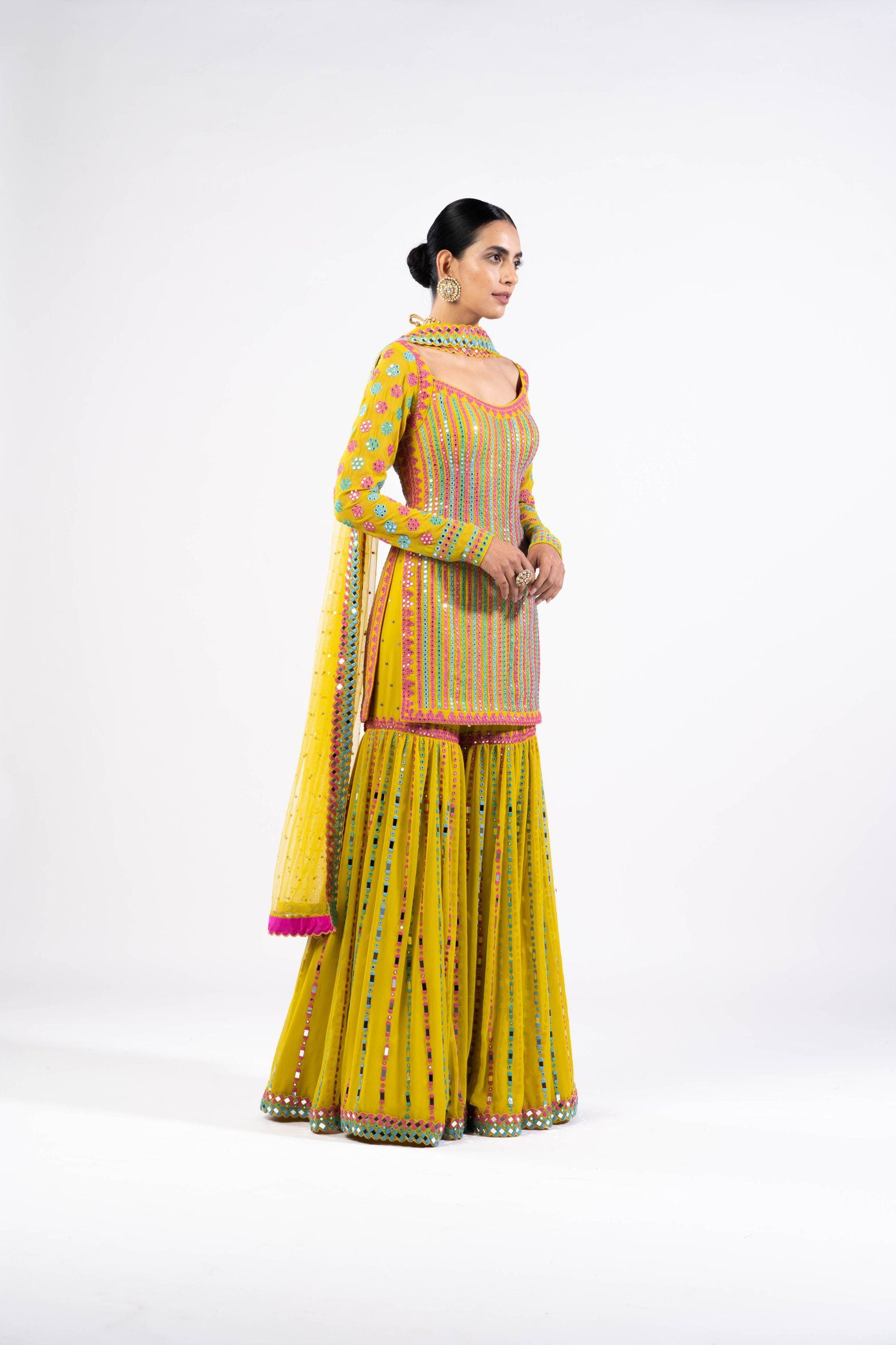 Vvani Vats,VASS KSH 2301,Multi Color Moss Green Sharara Set