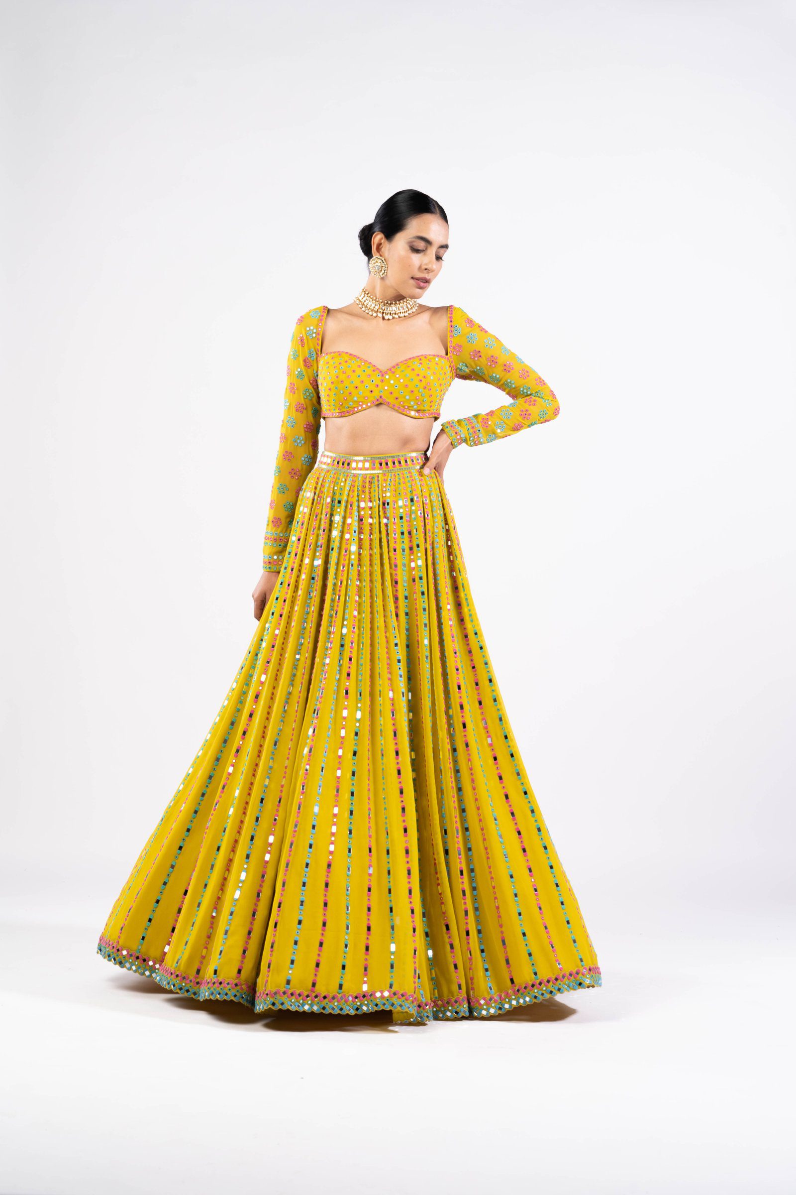 Vvani Vats,VASS LH 2306,Moss Green Linear Drop Lehenga Set