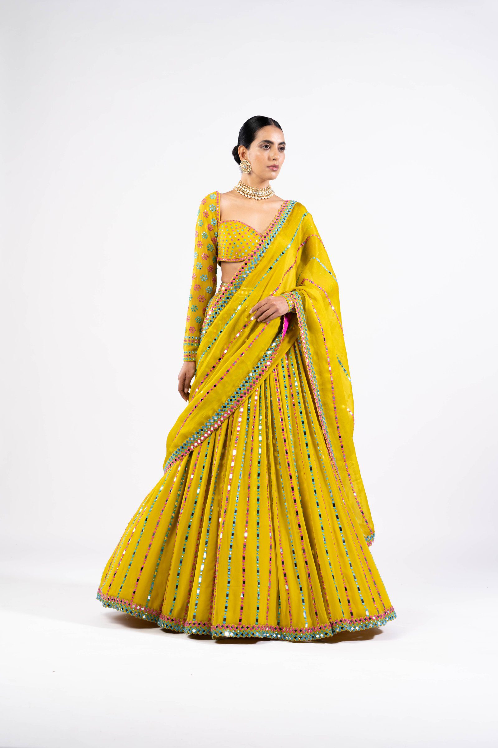 Vvani Vats,VASS LH 2306,Moss Green Linear Drop Lehenga Set