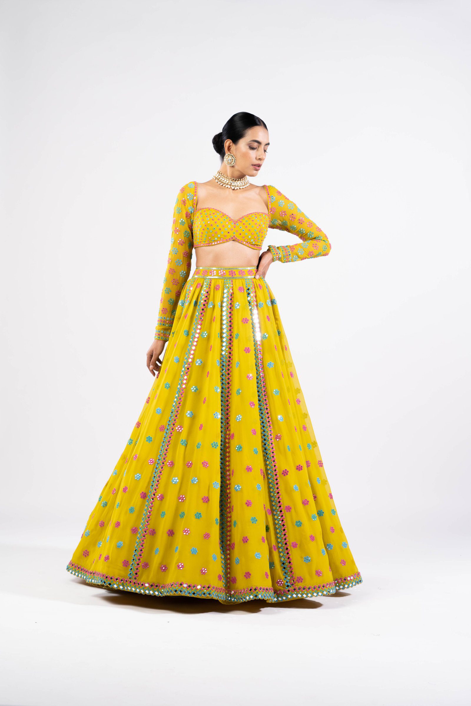 Vvani Vats,VASS LH 2307,Moss Green Flower Lehenga Set