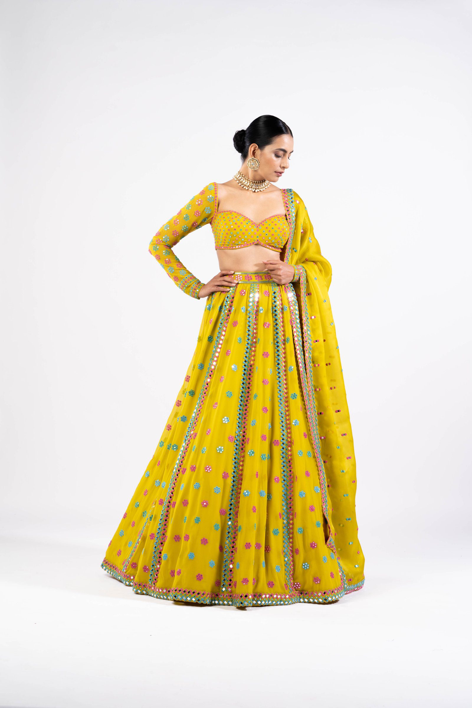 Vvani Vats,VASS LH 2307,Moss Green Flower Lehenga Set