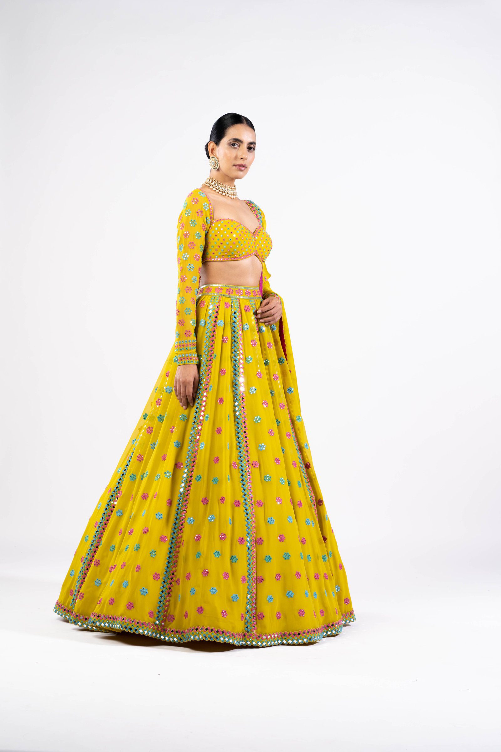 Vvani Vats,VASS LH 2307,Moss Green Flower Lehenga Set