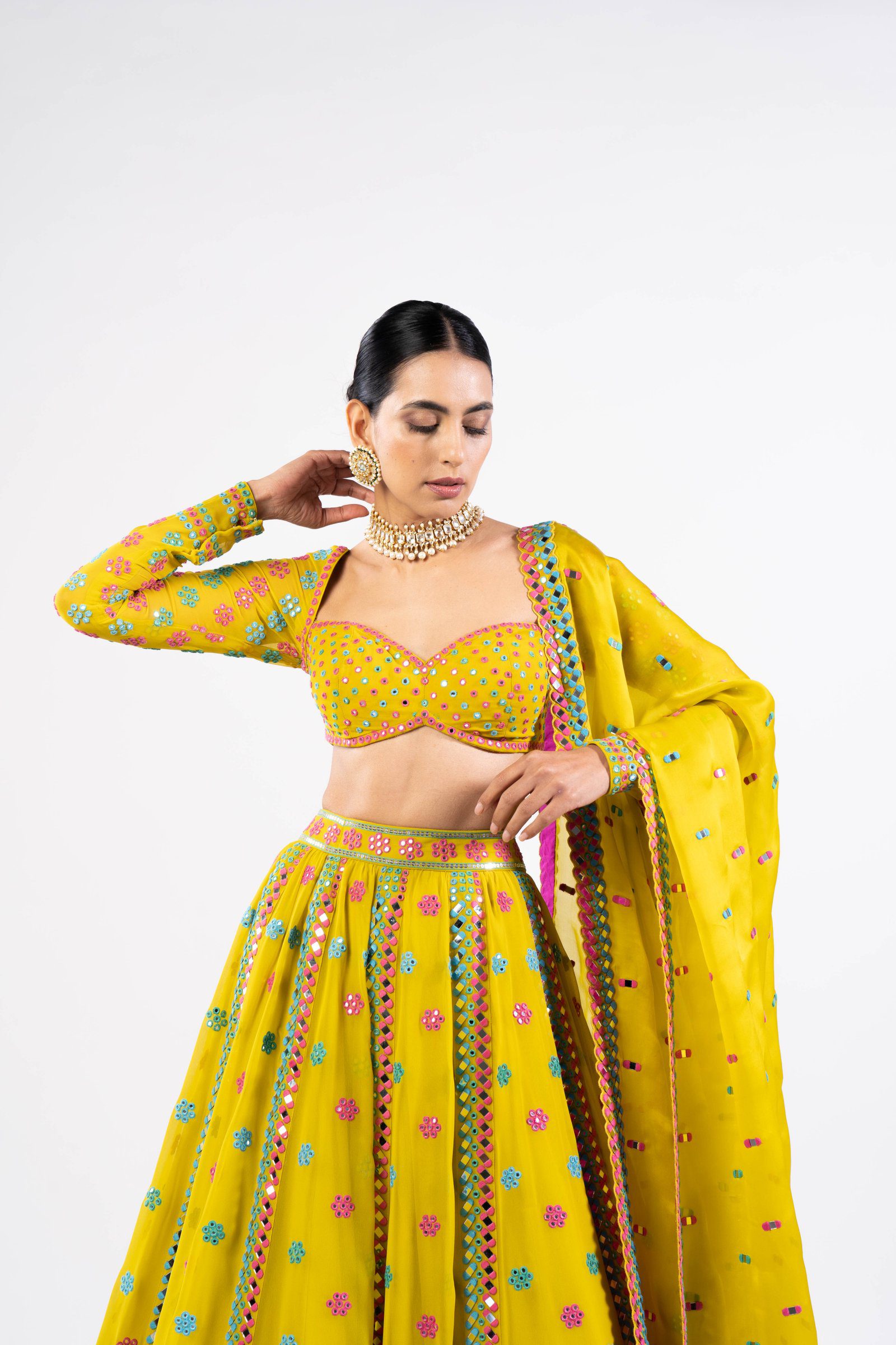 Vvani Vats,VASS LH 2307,Moss Green Flower Lehenga Set