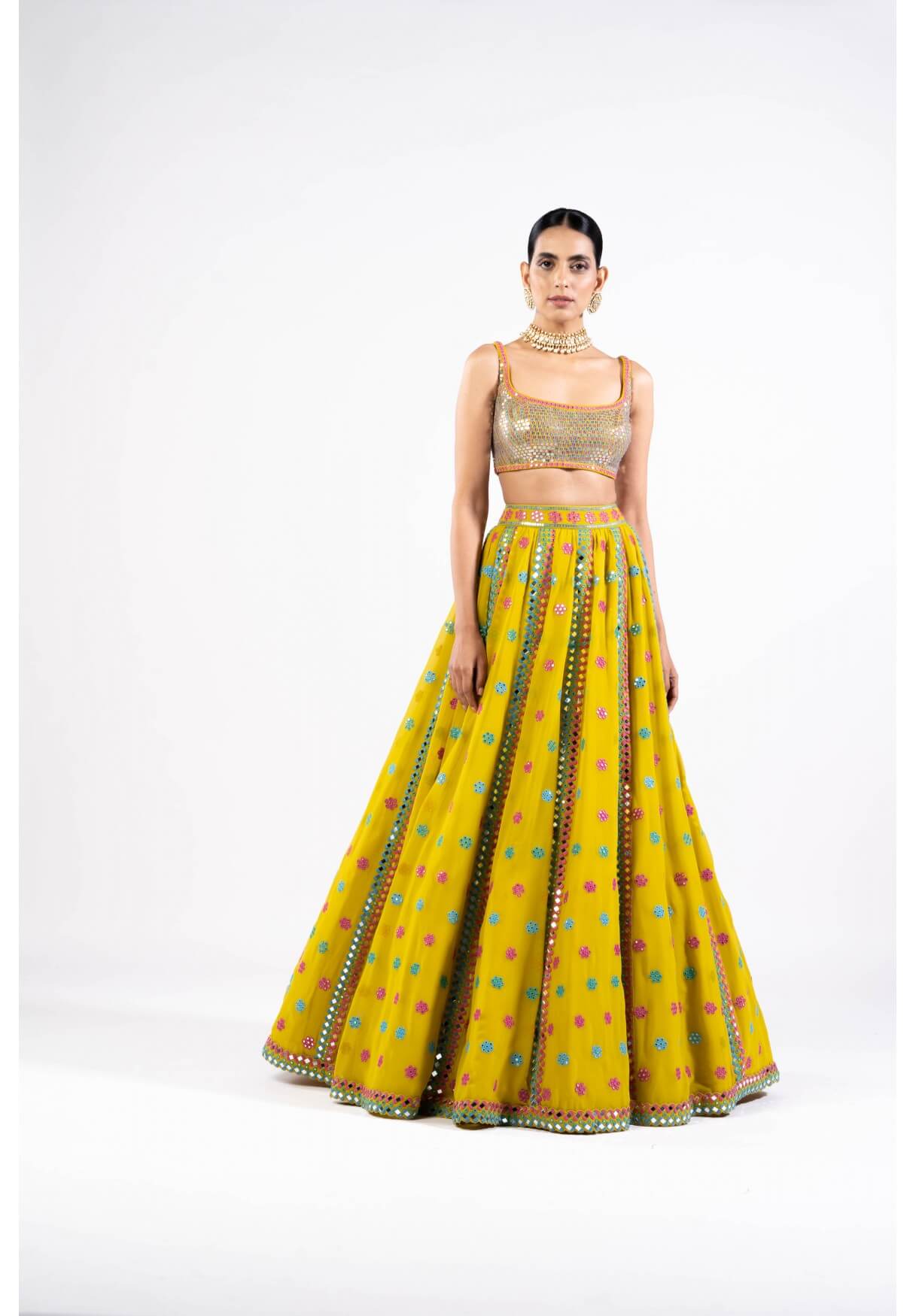 Vvani Vats,VASS LH 2308,Moss Green Flower Lehenga Set With Metallic Blouse