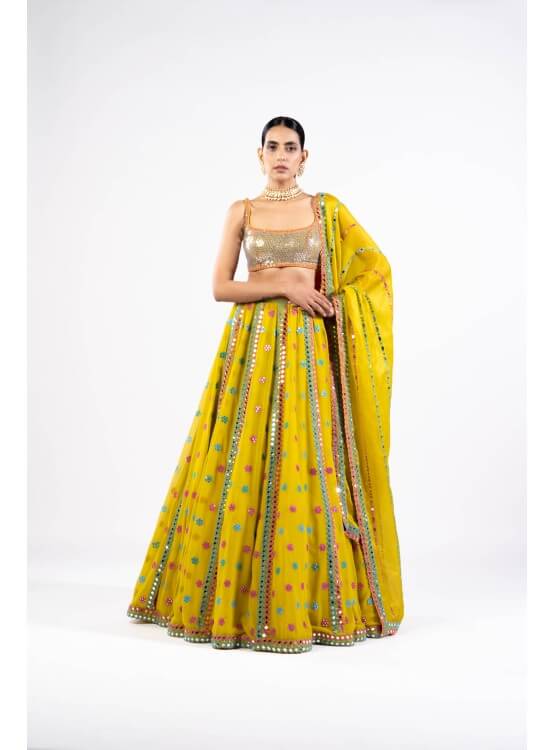 Vvani Vats,VASS LH 2308,Moss Green Flower Lehenga Set With Metallic Blouse