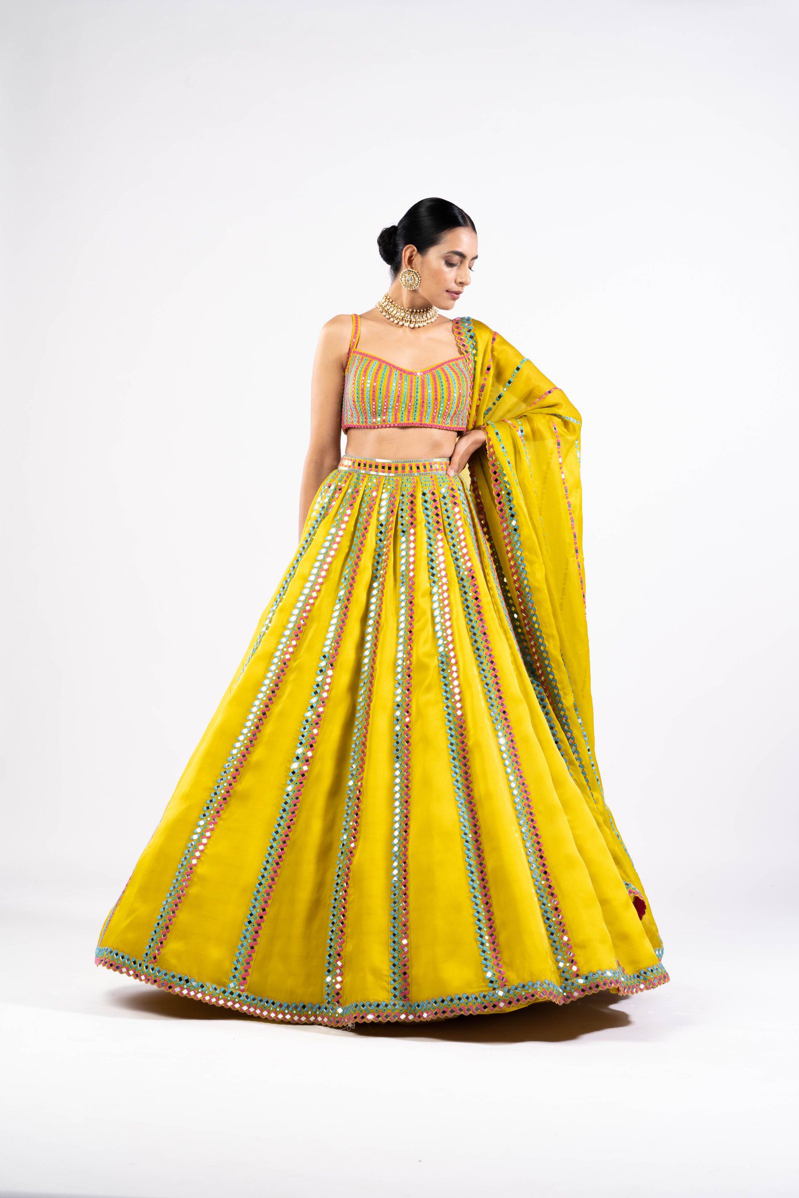 Vvani Vats,VASS LH 2310,Moss Green Mirror Seam Lehenga Set