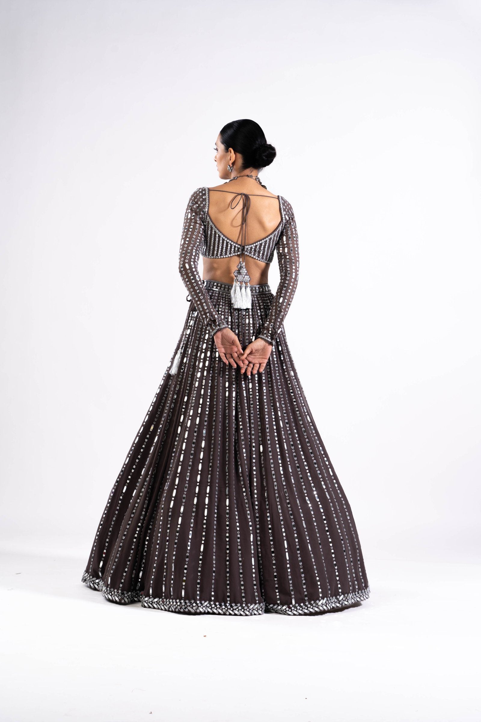 Vvani Vats,VASS LH 2328,Charcoal Grey Linear Drop Lehenga Set