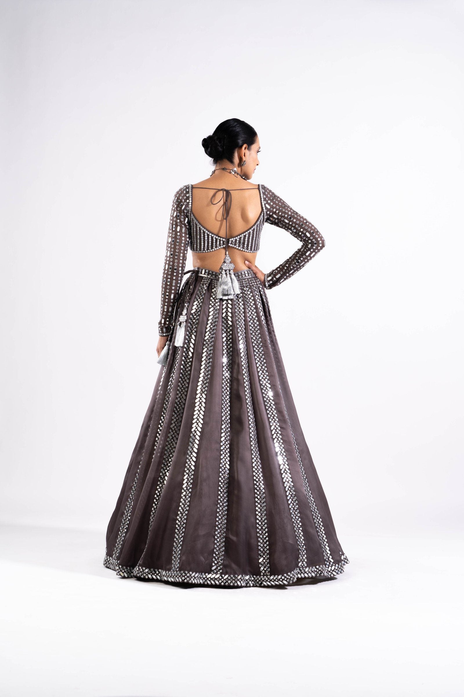 Vvani Vats,VASS LH 2329,Charcoal Grey Mirror Seam Lehenga Set