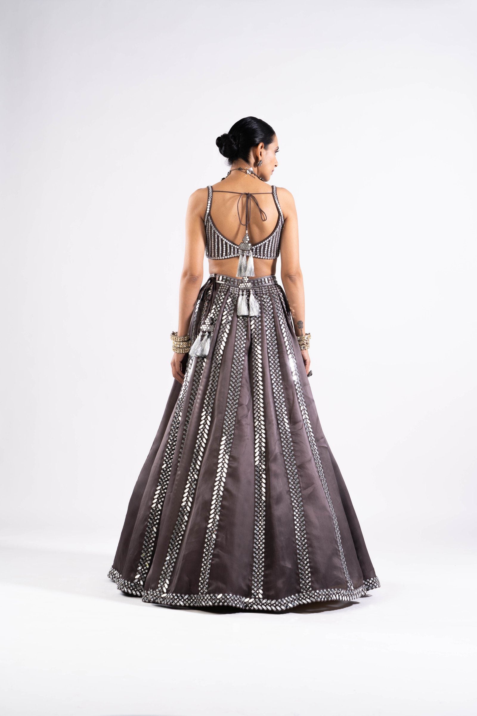 Vvani Vats,VASS LH 2330,Charcoal Grey Mirror Seam Lehenga With Mirror Blouse