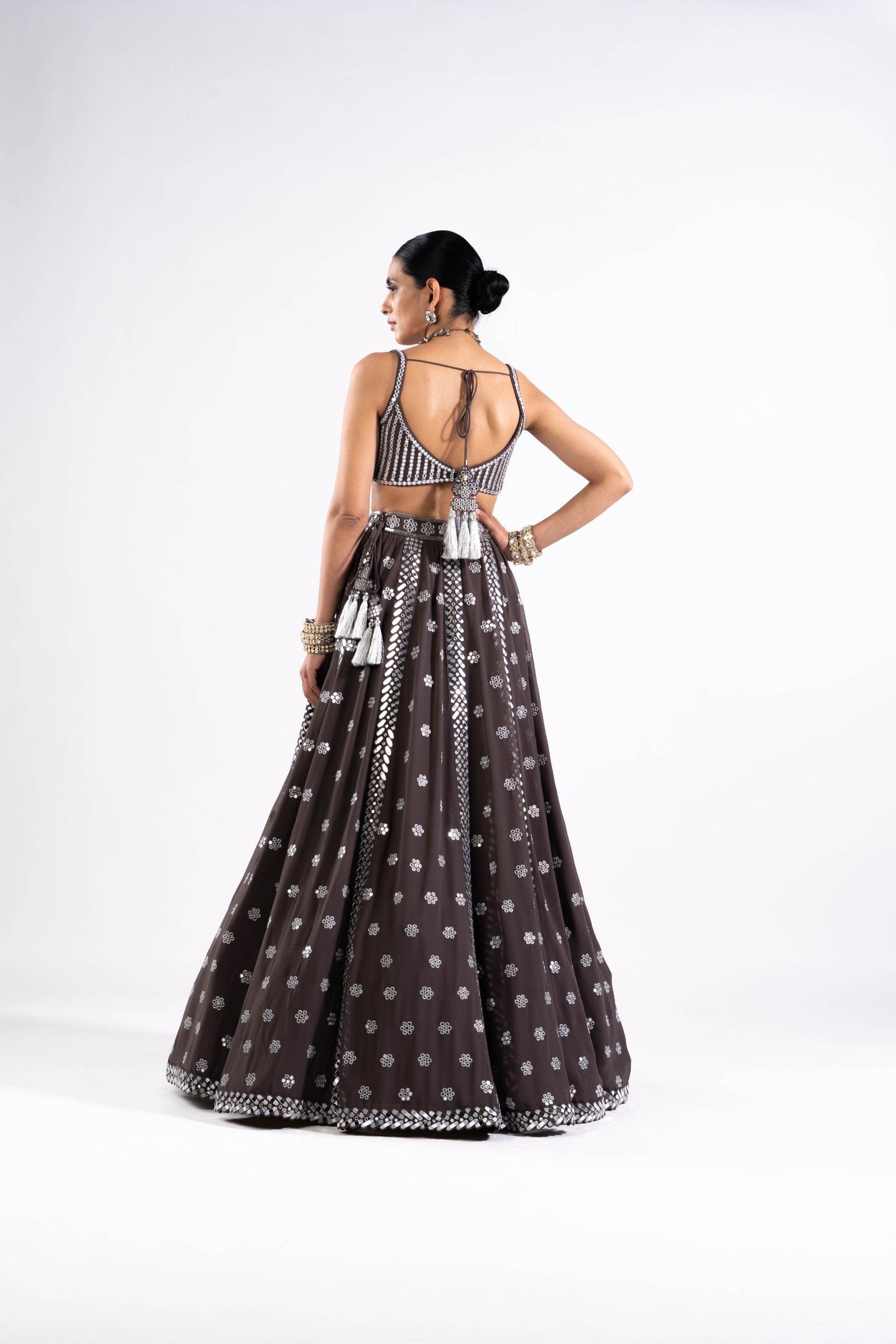 Vvani Vats,VASS LH 2331,Charcoal Grey Flower Lehenga Set