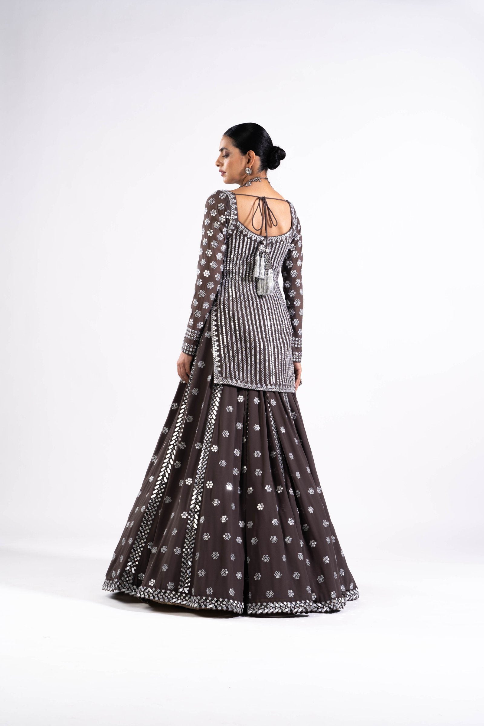 Vvani Vats,VASS KLH 2332,Charcoal Grey Mirror Work Kurta Lehenga Set