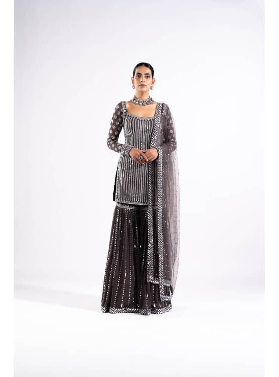 Vvani Vats,VASS KSH 2333,Charcoal Grey Sharara Set