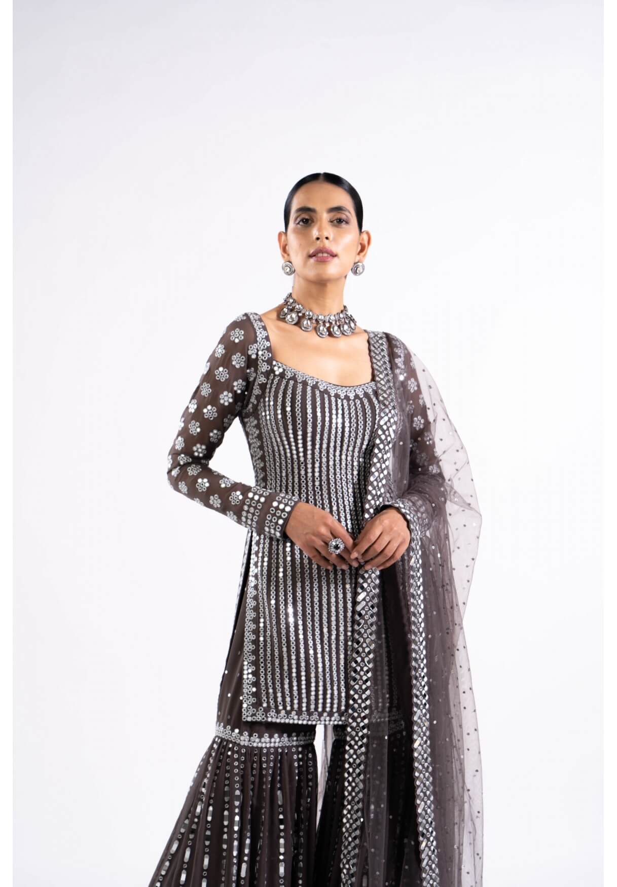 Vvani Vats,VASS KSH 2333,Charcoal Grey Sharara Set