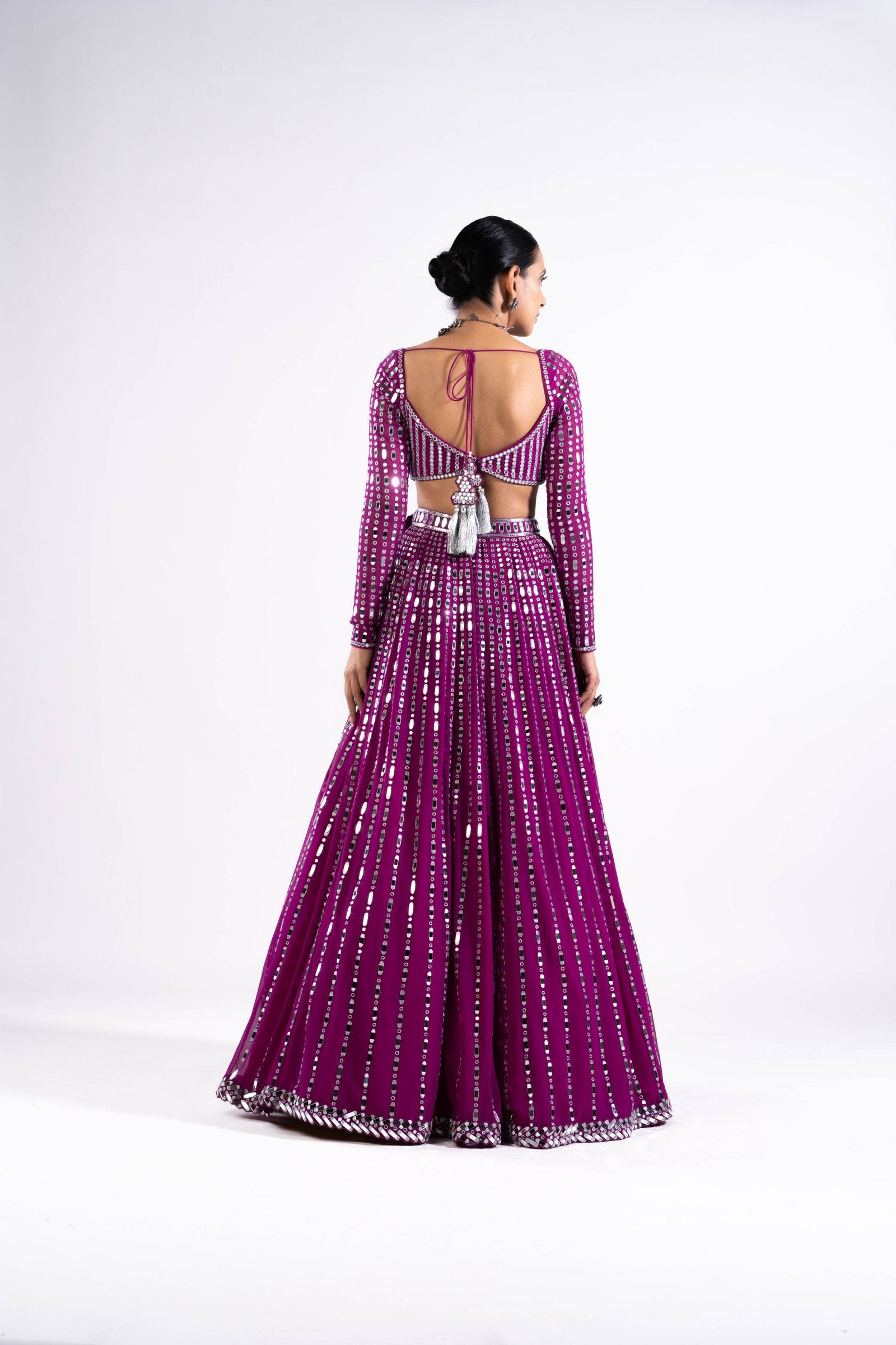 Vvani Vats,VASS LH 2343,Pop Wine Linear Drop Lehenga Set