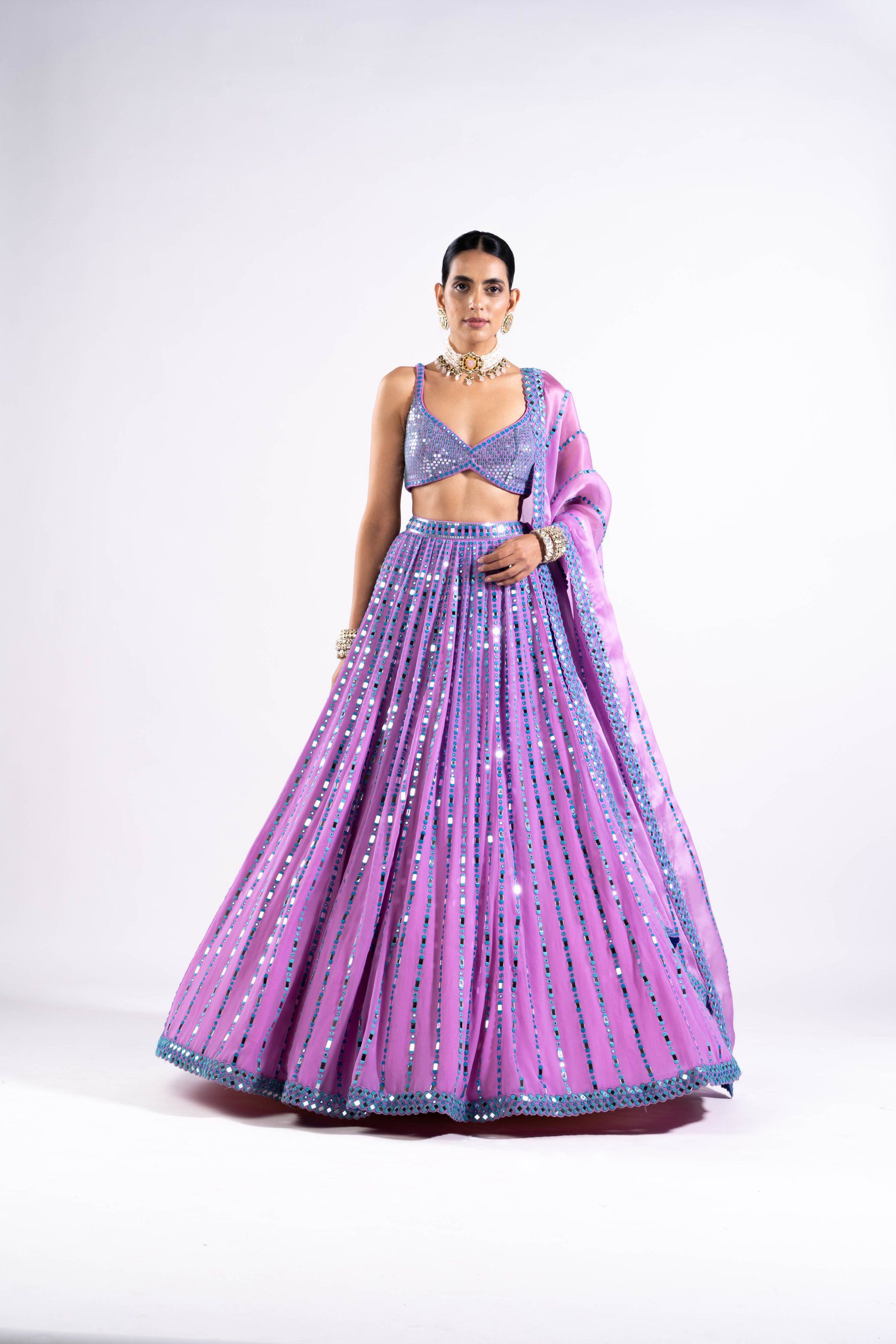 Vvani Vats,VASS LH 2348,Mauve Linear Drop Lehenga With Metallic Blouse