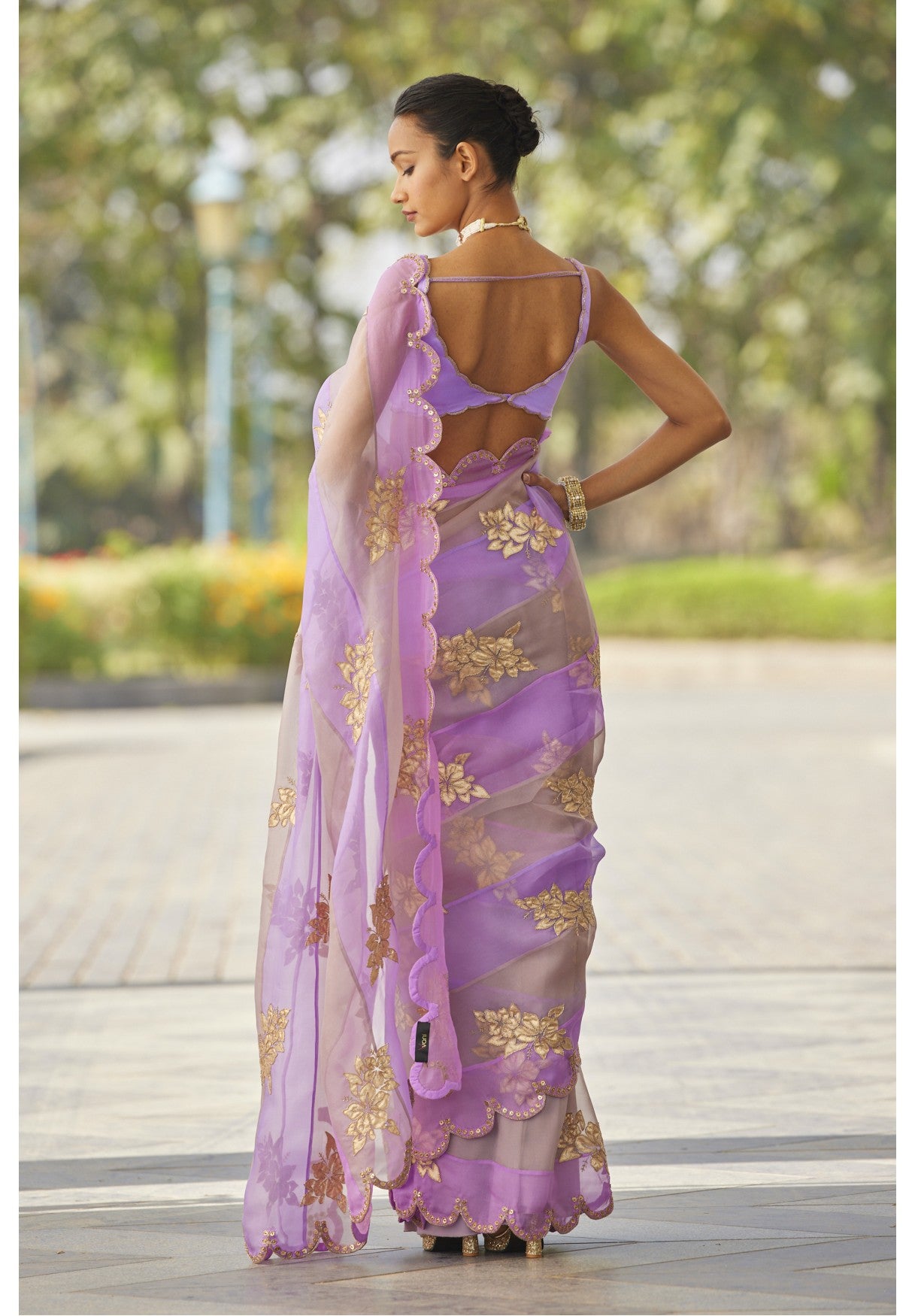 Mauve Multicolor Flower Saree Set