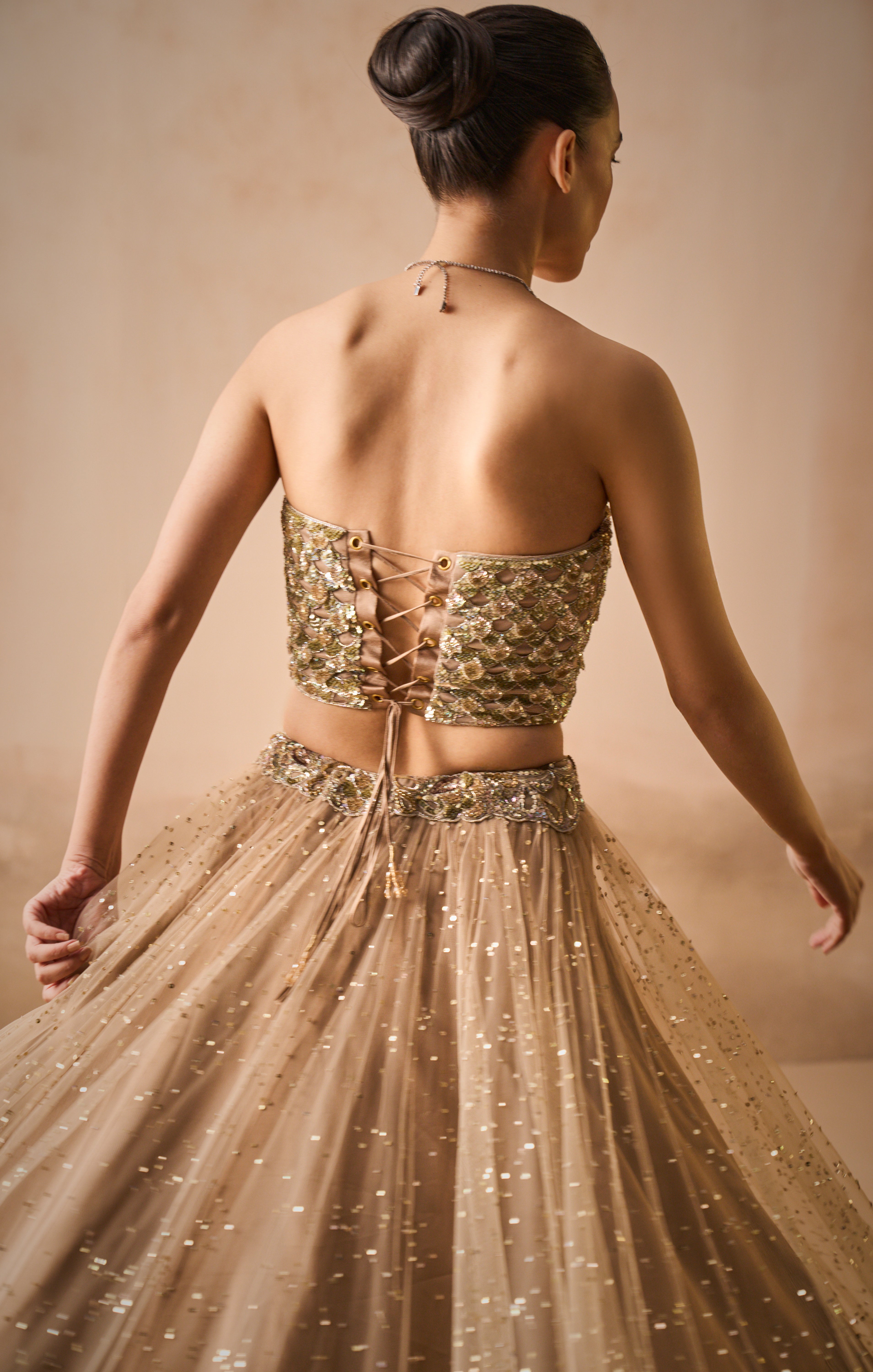 Biscuit Brown Lehenga And Corset