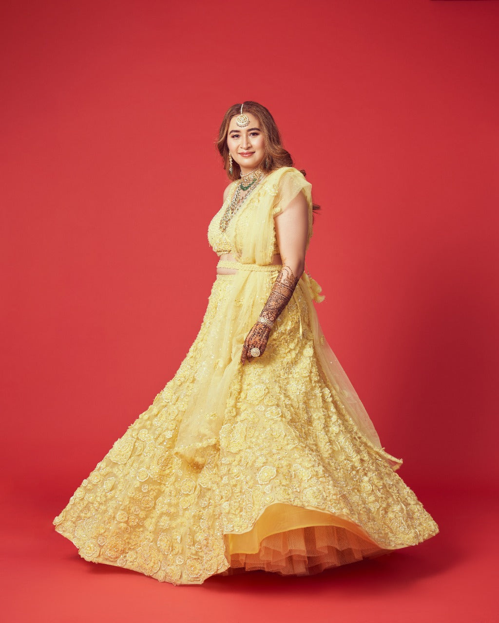 Jwala Gutta In Three-Dimensional Yellow Floral Lehenga Set