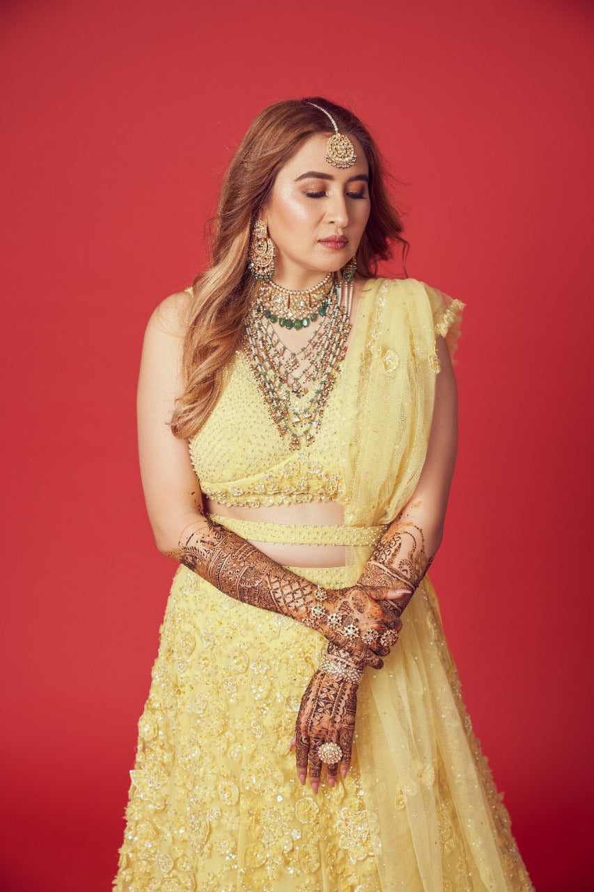 Jwala Gutta In Three-Dimensional Yellow Floral Lehenga Set