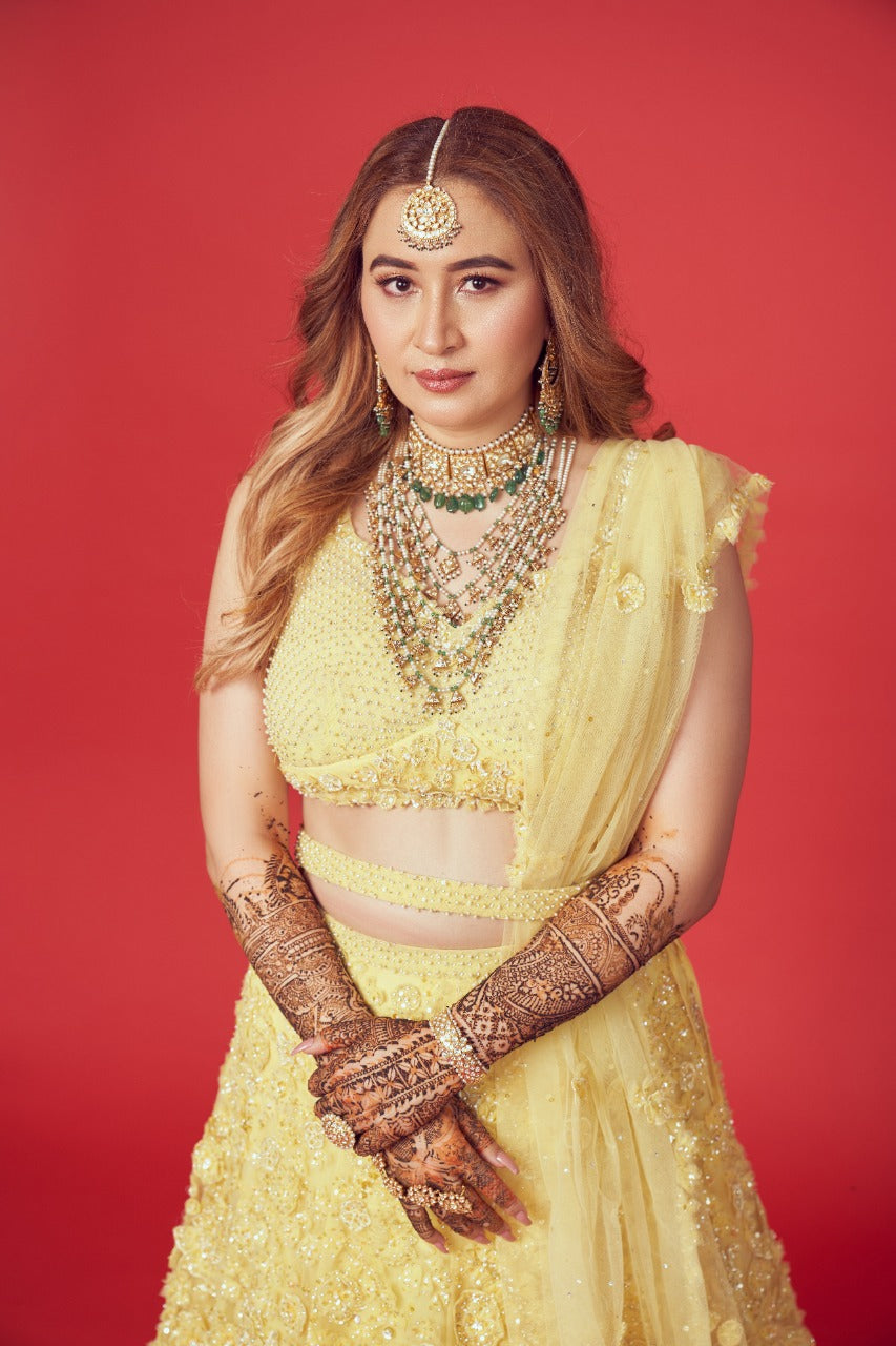 Jwala Gutta In Three-Dimensional Yellow Floral Lehenga Set