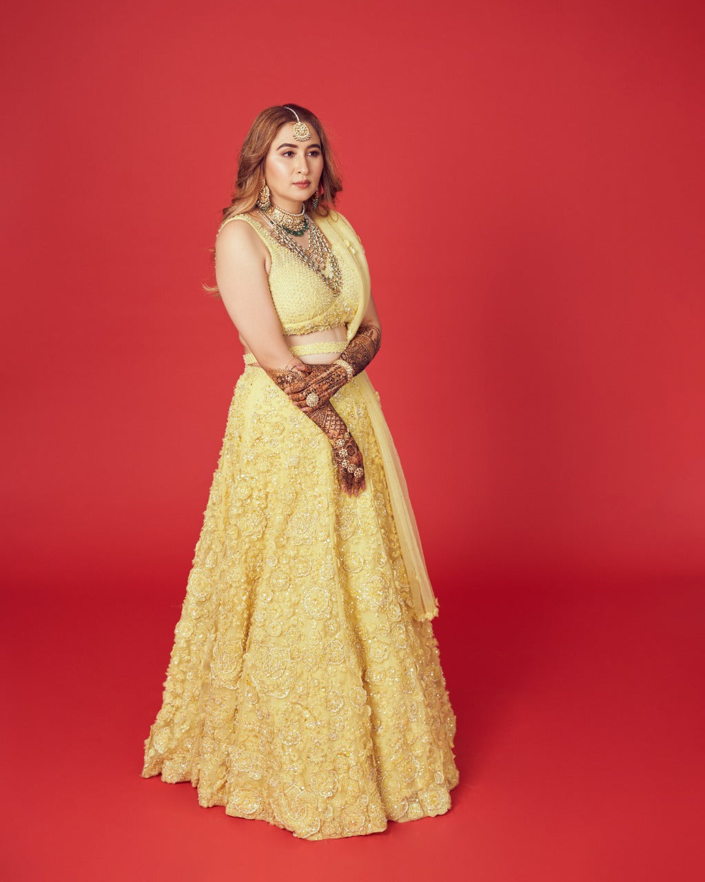 Jwala Gutta In Three-Dimensional Yellow Floral Lehenga Set