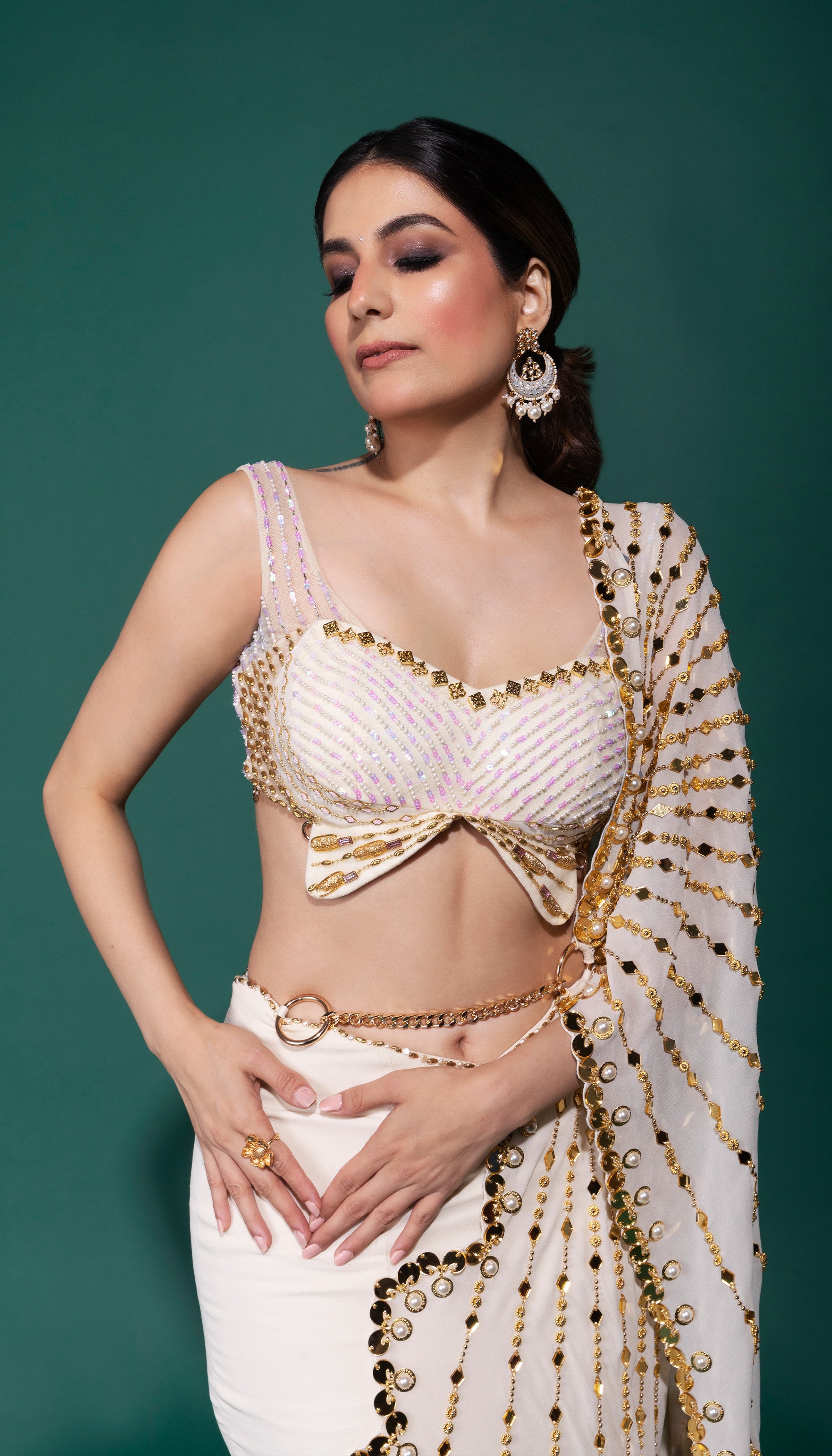 Ivory Ballet- Ivory Pre-Stitched Saree