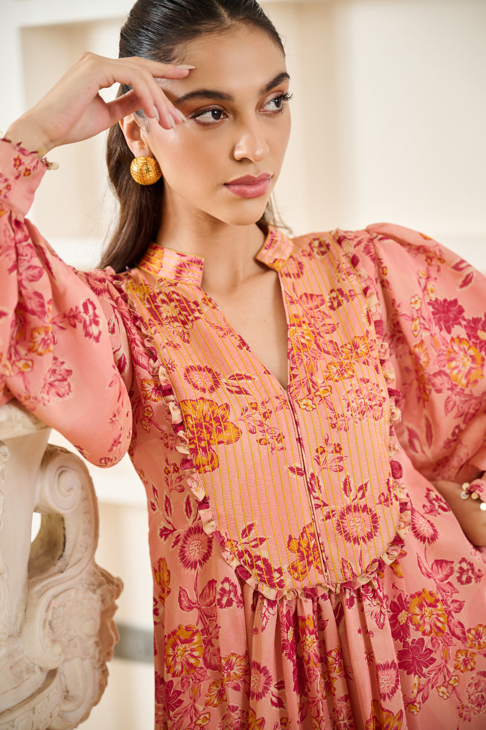 Pink Floral Printed Short Dress