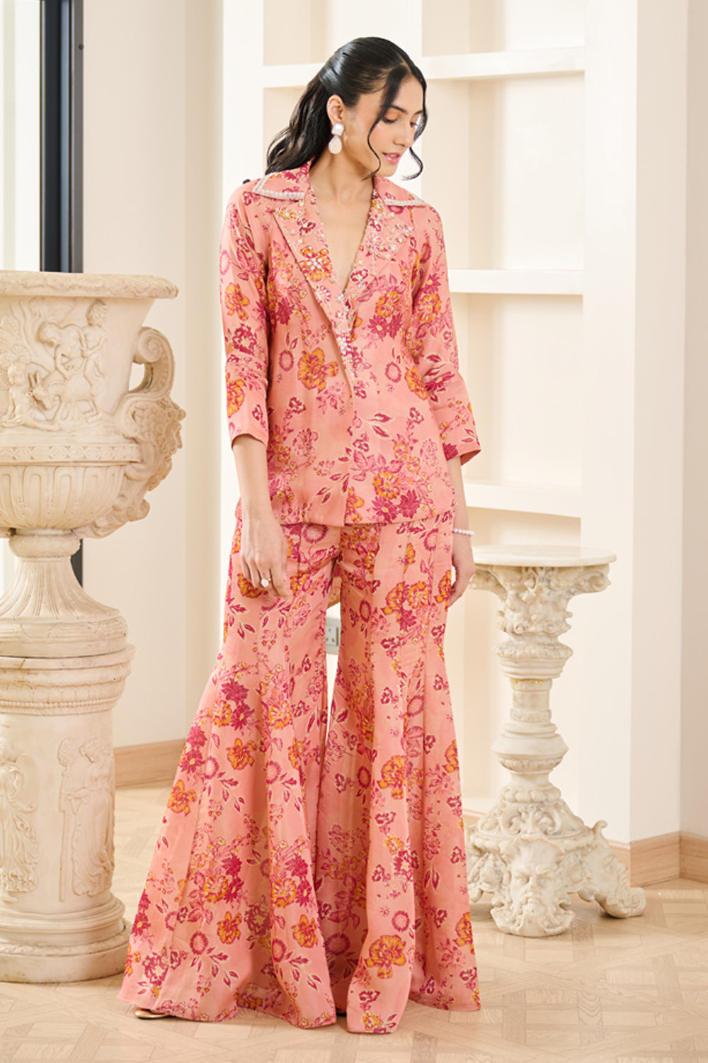 Pink Floral Print Wrap-Tie Co-Ord Set