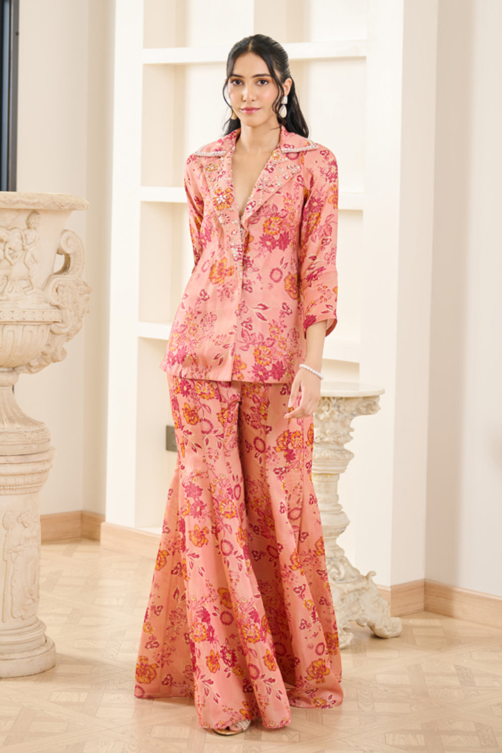 Pink Floral Print Wrap-Tie Co-Ord Set