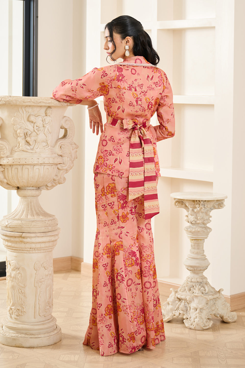Pink Floral Print Wrap-Tie Co-Ord Set
