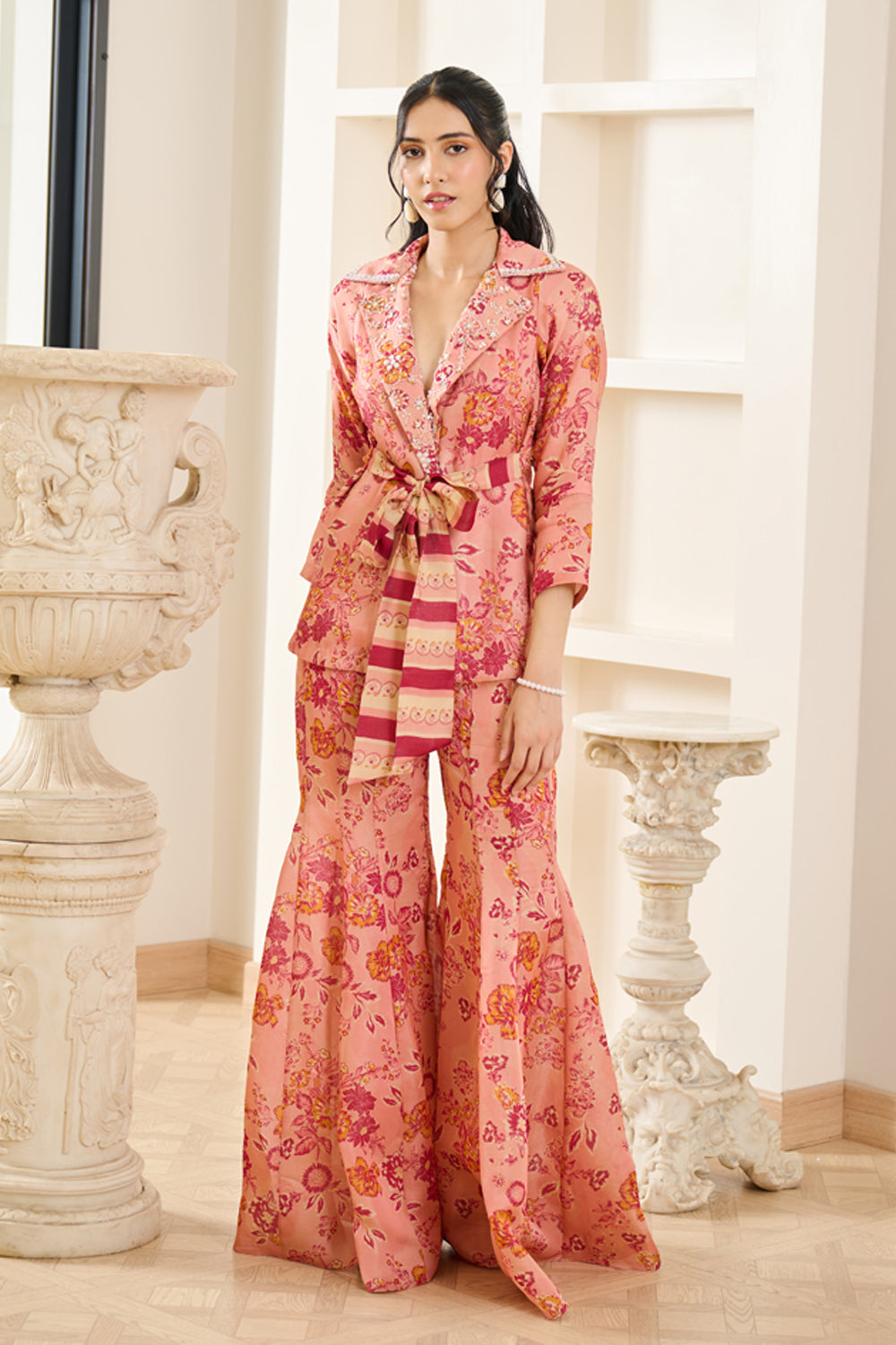 Pink Floral Print Wrap-Tie Co-Ord Set