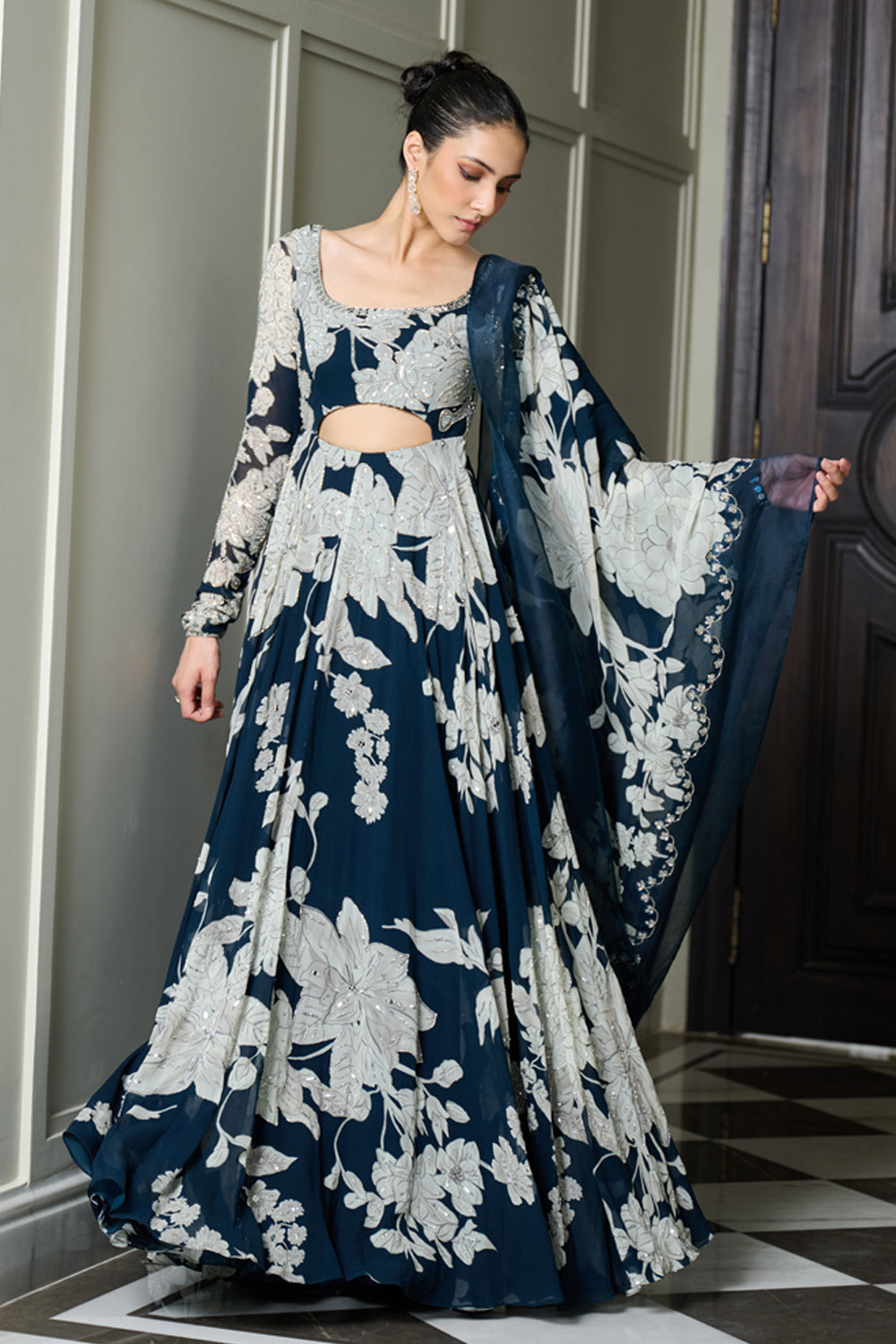 Blue Floral Print Anarkali