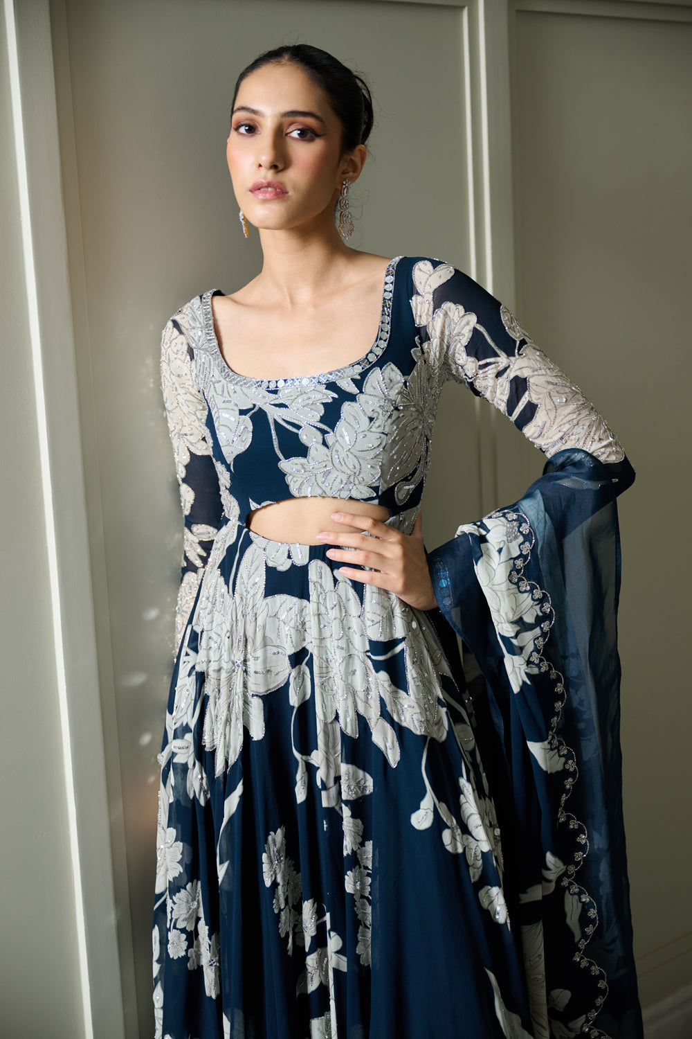 Blue Floral Print Anarkali