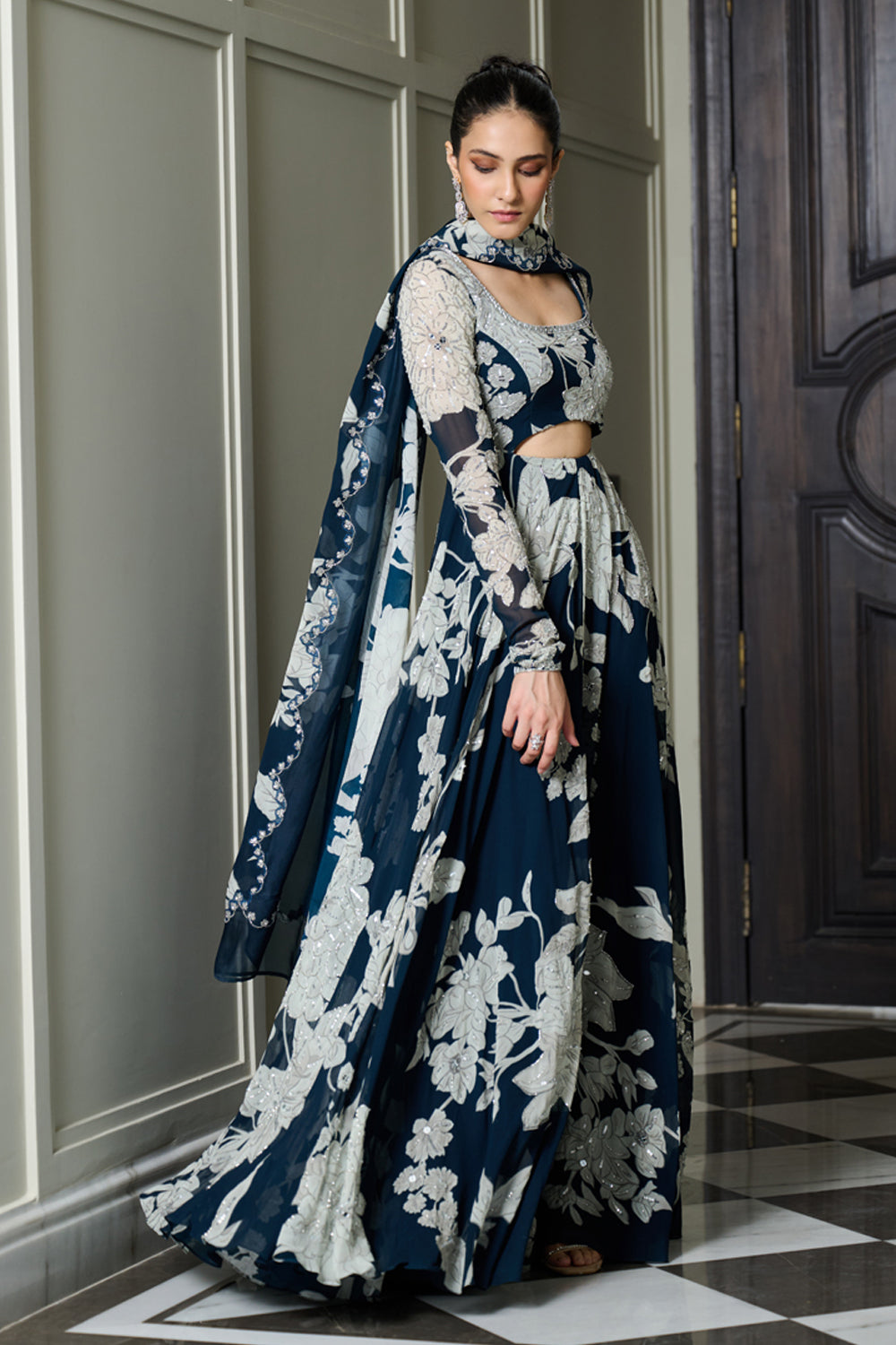Blue Floral Print Anarkali