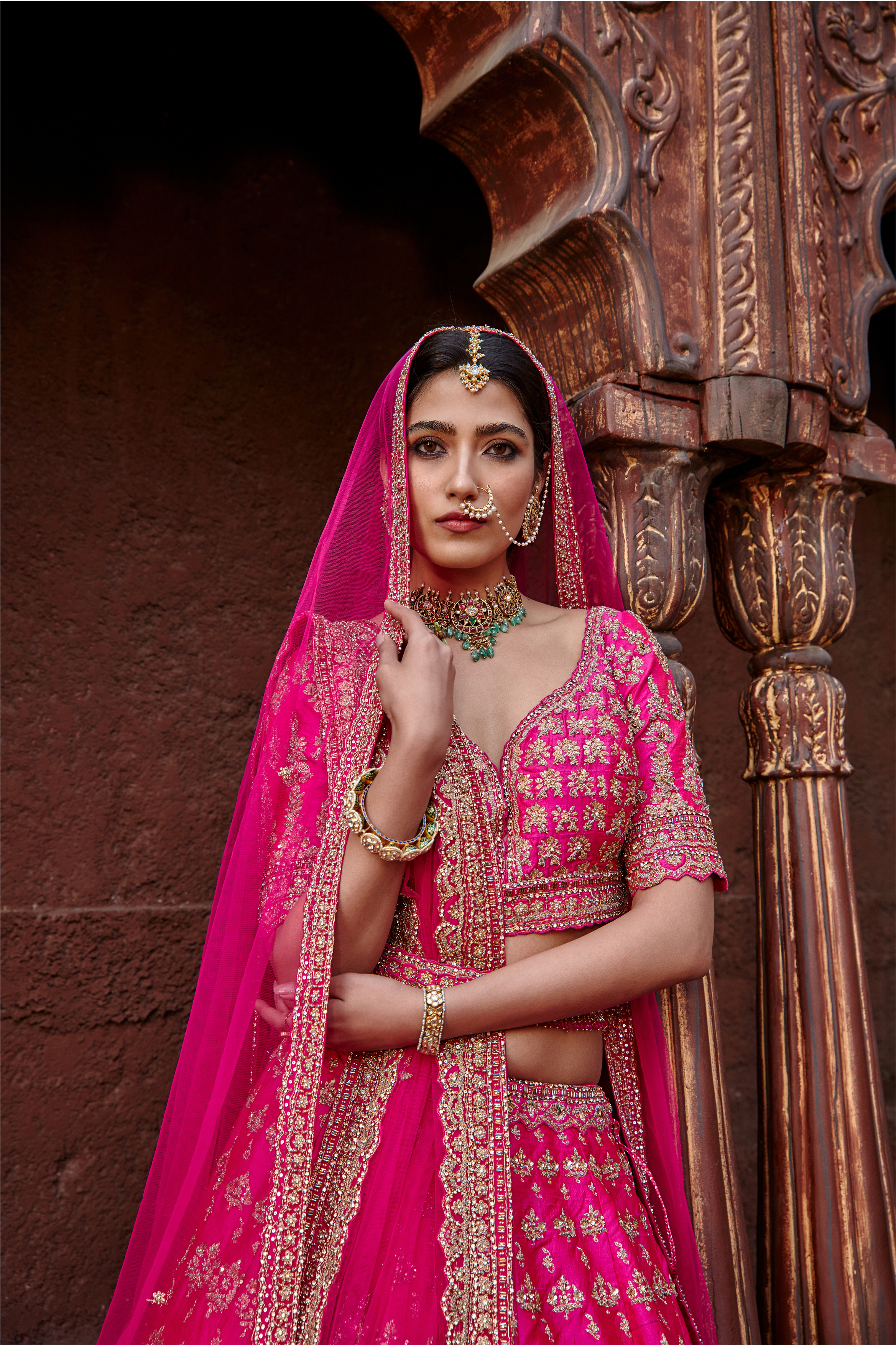 Fuchsia Raw Silk Lehenga Set