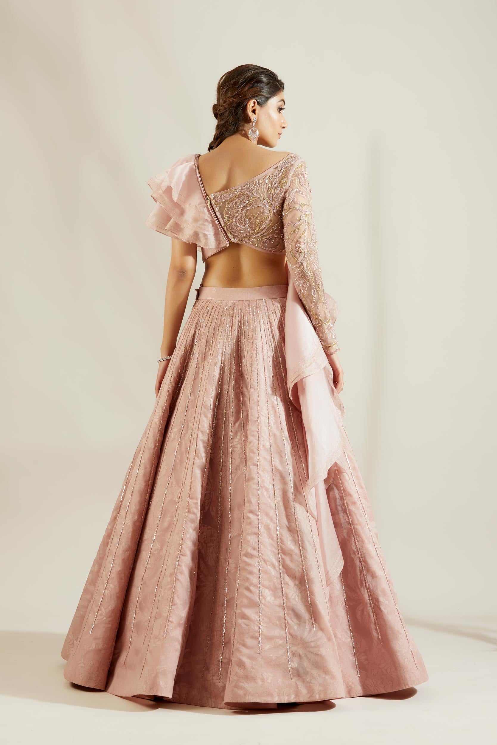 Soft Pink Ruffle Blouse With Skirt