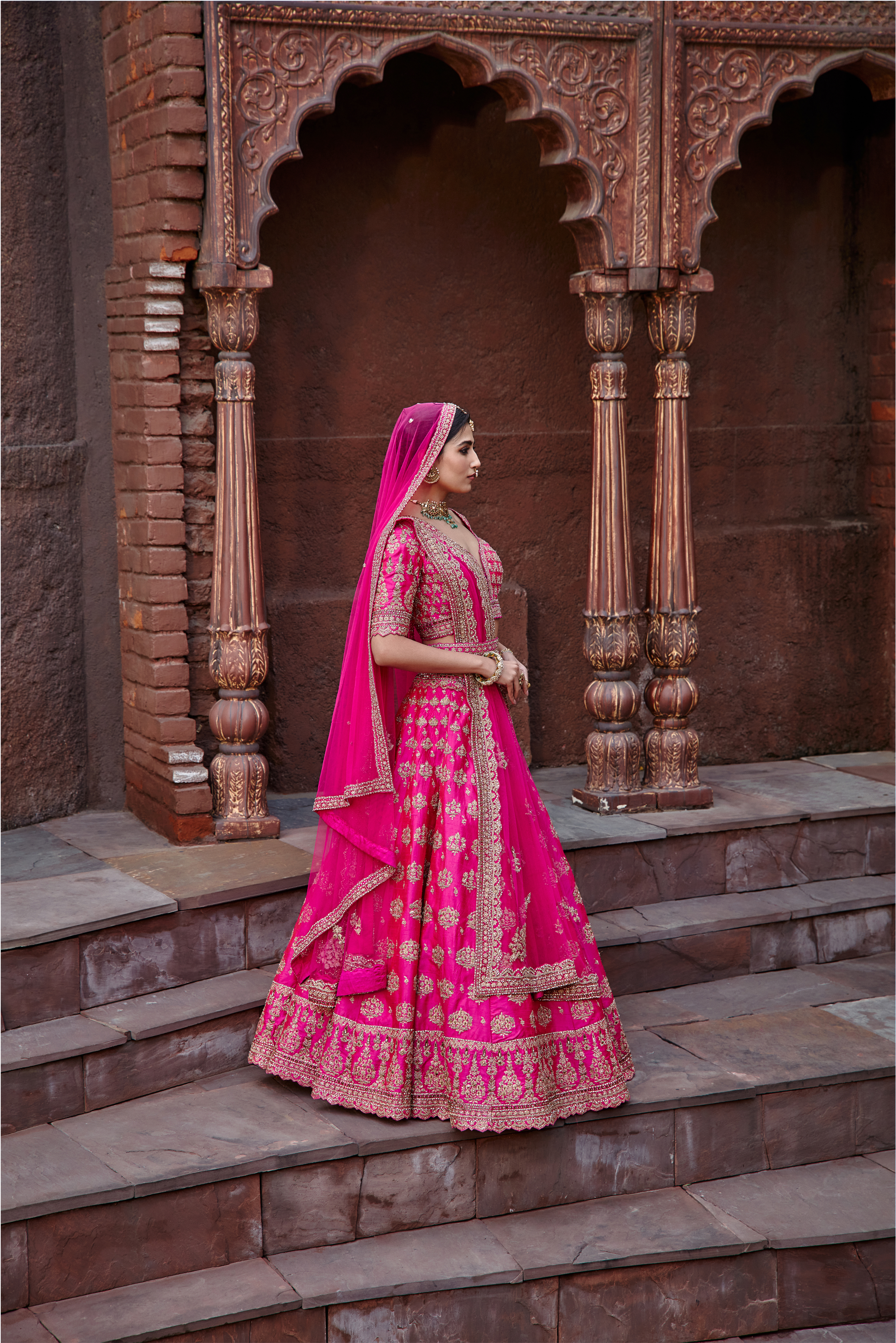 Fuchsia Raw Silk Lehenga Set